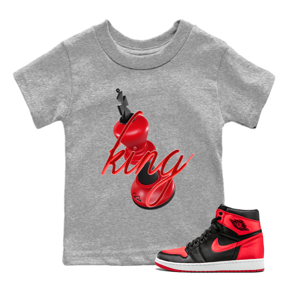 Air Jordan 1 Satin Bred Sneaker Match Tees 3D King Streetwear Sneaker Shirt AJ1 Satin Bred Sneaker Release Tees Kids Shirts Heather Grey 1