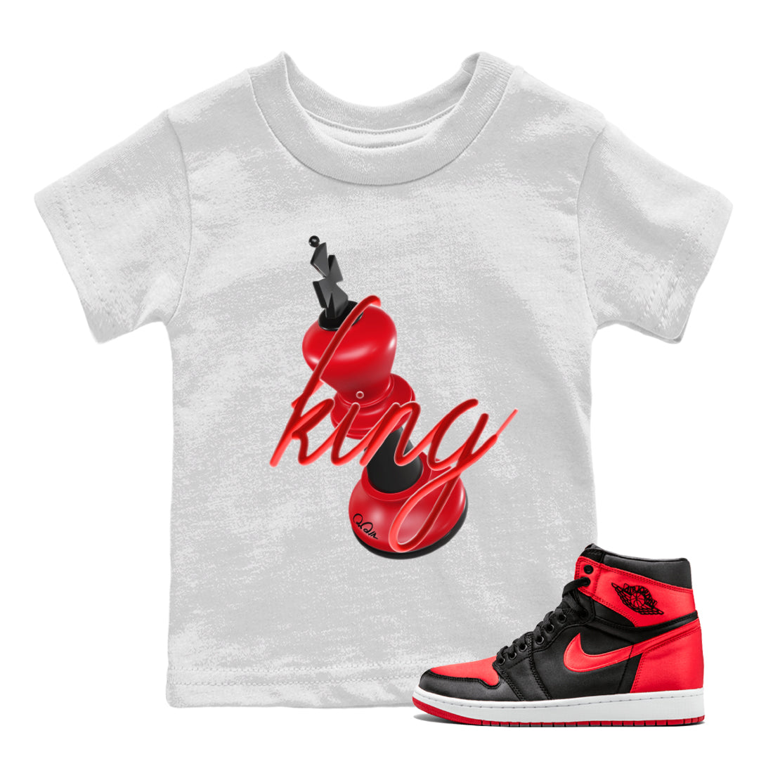 Air Jordan 1 Satin Bred Sneaker Match Tees 3D King Streetwear Sneaker Shirt AJ1 Satin Bred Sneaker Release Tees Kids Shirts White 1