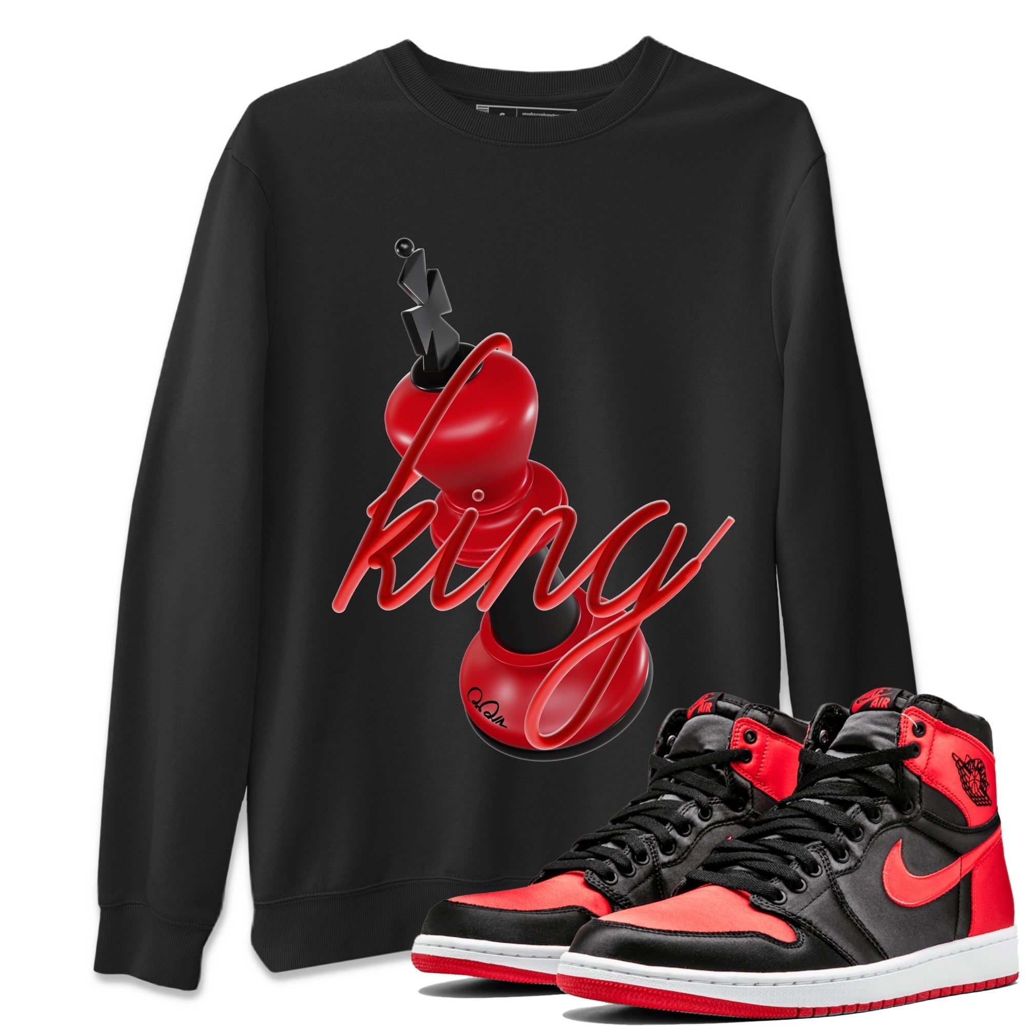 Air Jordan 1 Satin Bred Sneaker Match Tees 3D King Streetwear Sneaker Shirt AJ1 Satin Bred Sneaker Release Tees Unisex Shirts Black 1
