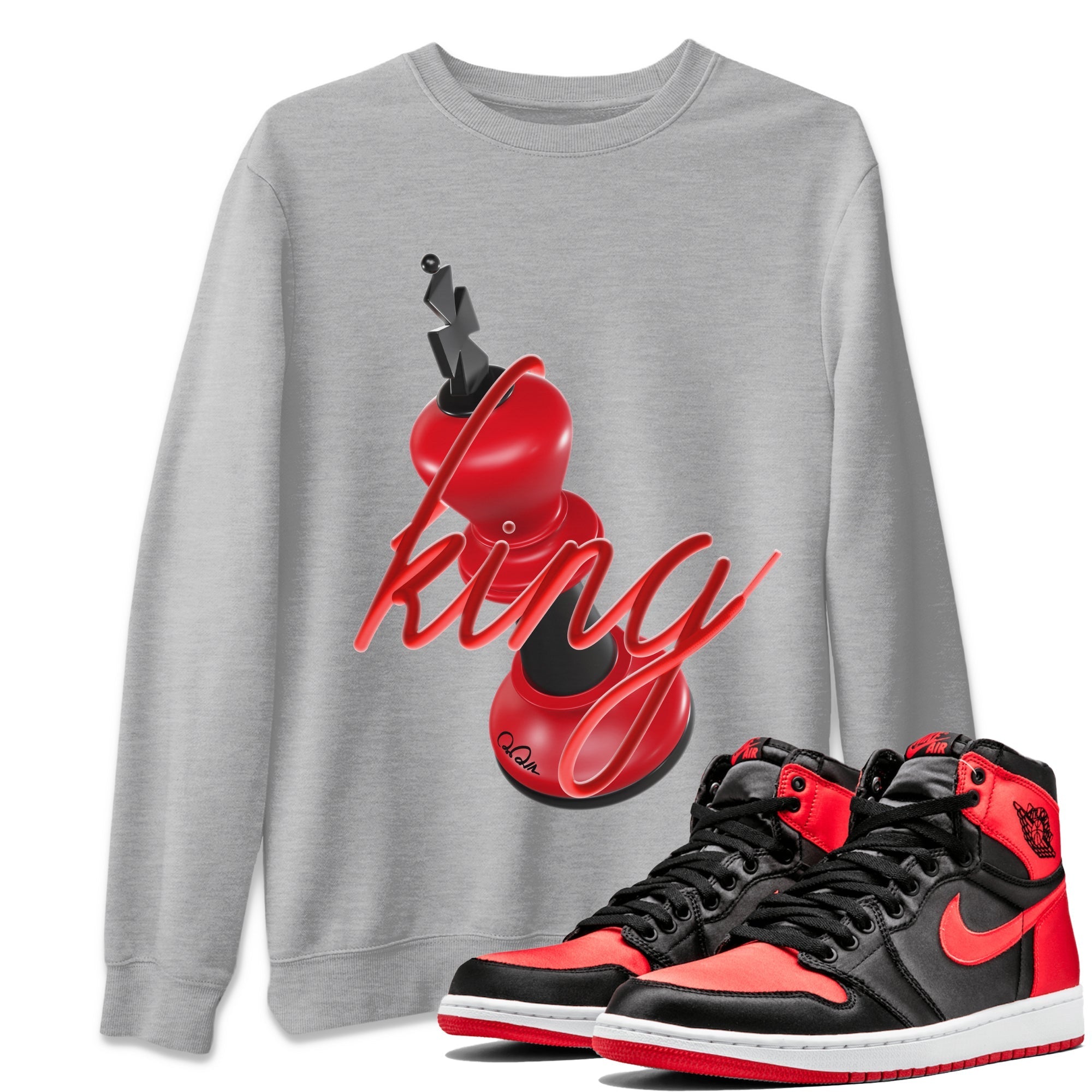 Air Jordan 1 Satin Bred Sneaker Match Tees 3D King Streetwear Sneaker Shirt AJ1 Satin Bred Sneaker Release Tees Unisex Shirts Heather Grey 1