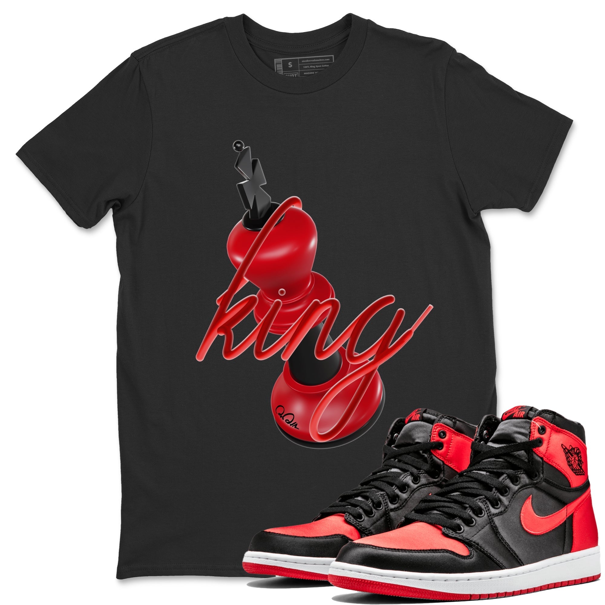 Air Jordan 1 Satin Bred Sneaker Match Tees 3D King Streetwear Sneaker Shirt AJ1 Satin Bred Sneaker Release Tees Unisex Shirts Black 1