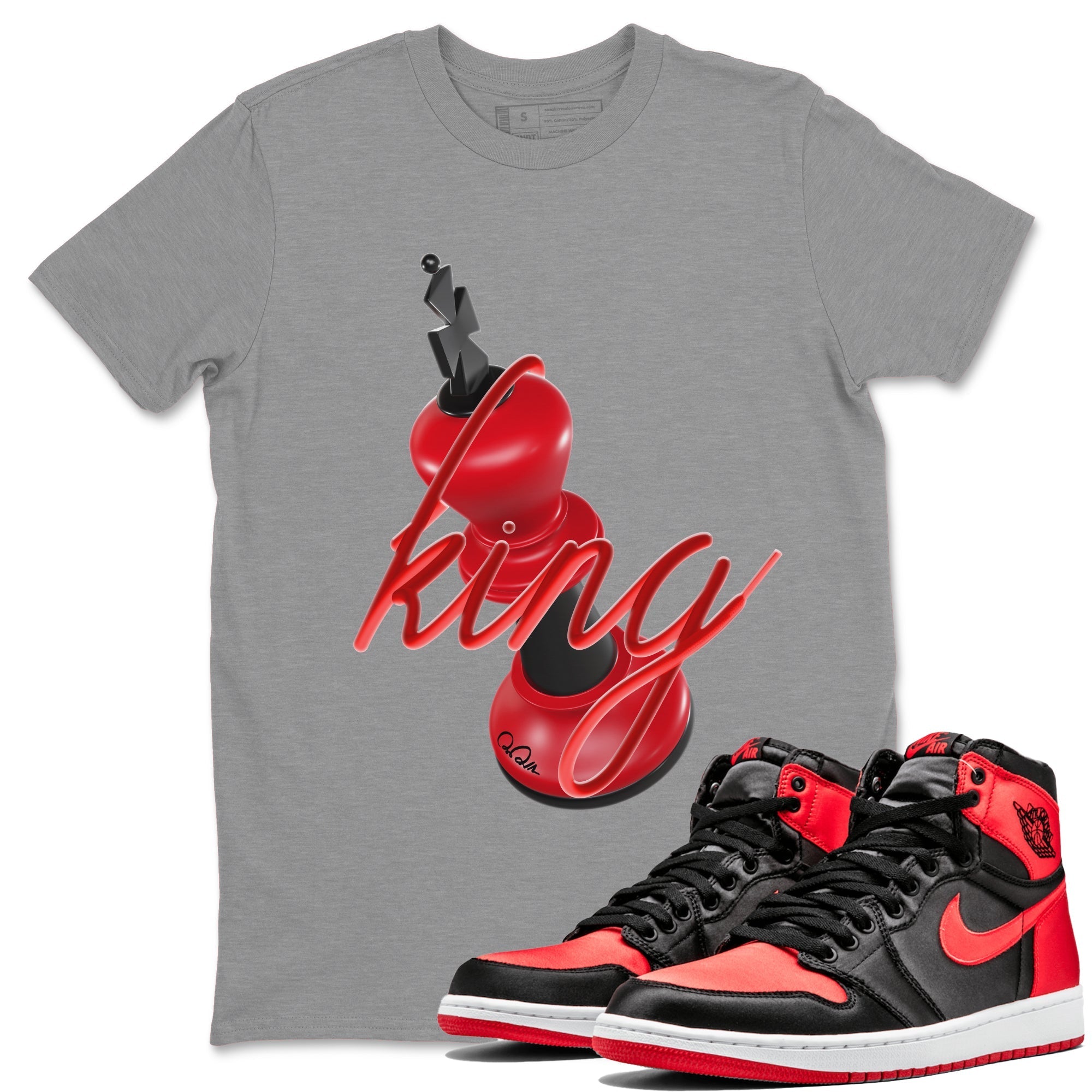 Air Jordan 1 Satin Bred Sneaker Match Tees 3D King Streetwear Sneaker Shirt AJ1 Satin Bred Sneaker Release Tees Unisex Shirts Heather Grey 1