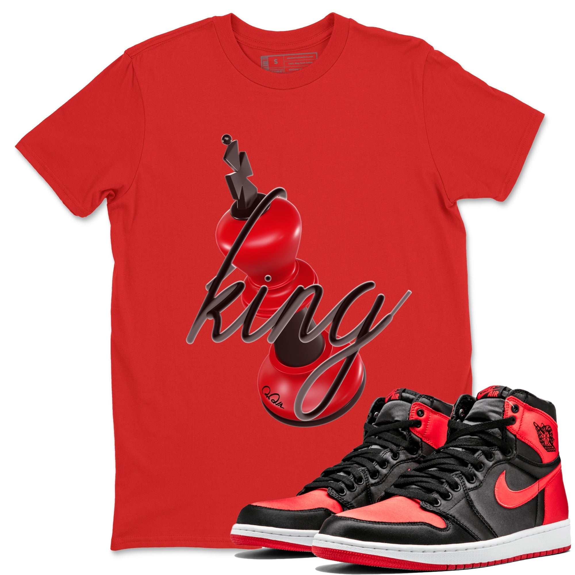 Air Jordan 1 Satin Bred Sneaker Match Tees 3D King Streetwear Sneaker Shirt AJ1 Satin Bred Sneaker Release Tees Unisex Shirts Red 1