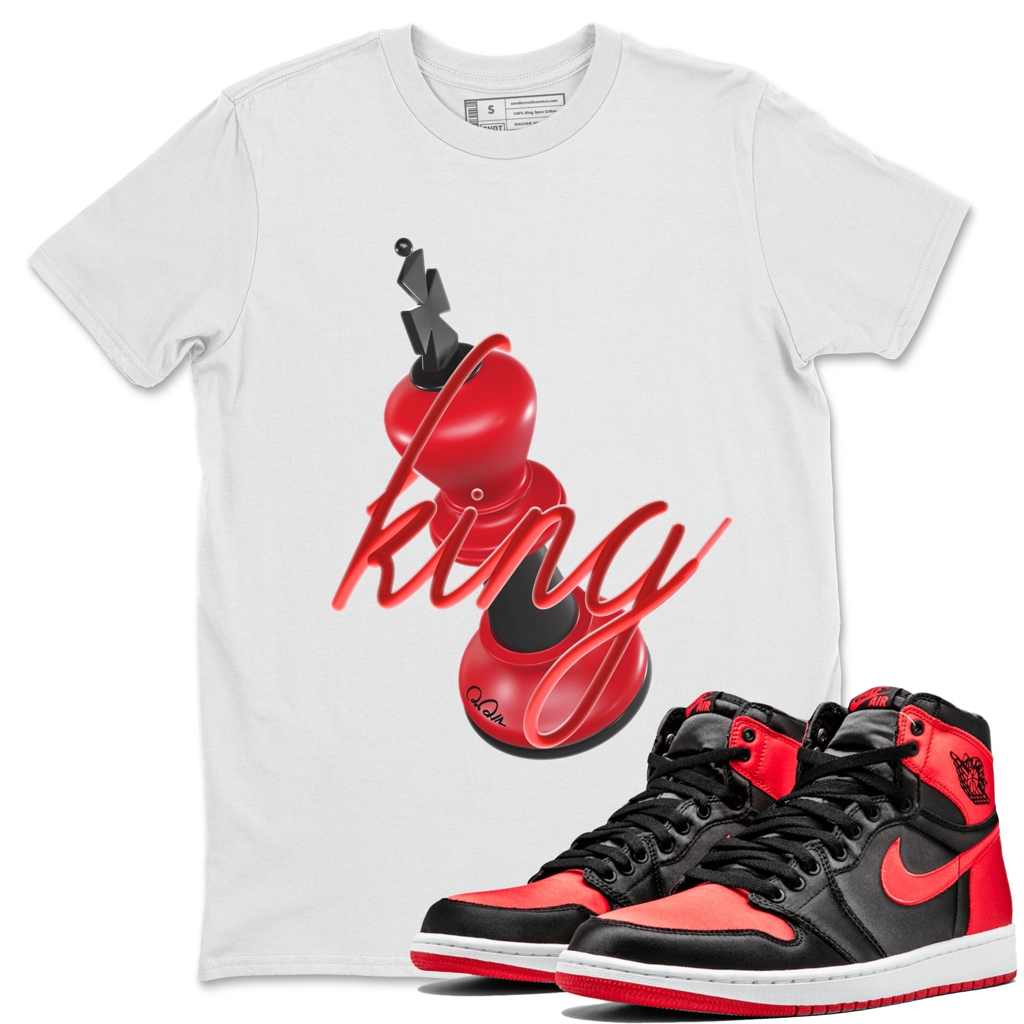 Air Jordan 1 Satin Bred Sneaker Match Tees 3D King Streetwear Sneaker Shirt AJ1 Satin Bred Sneaker Release Tees Unisex Shirts White 1
