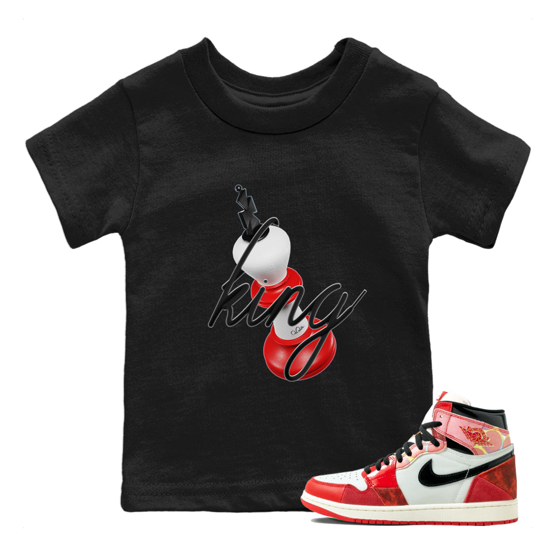 Air Jordan 1 Spider Man Sneaker Match Tees 3D King Sneaker Release Tees AJ1 Spider Man Sneaker Release Tees Kids Shirts Black 1