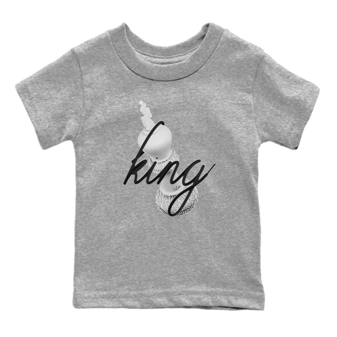 Air Jordan 1 White Cement Sneaker Match Tees 3D King Streetwear Sneaker Shirt AJ1 White Cement Sneaker Release Tees Kids Shirts Heather Grey 2
