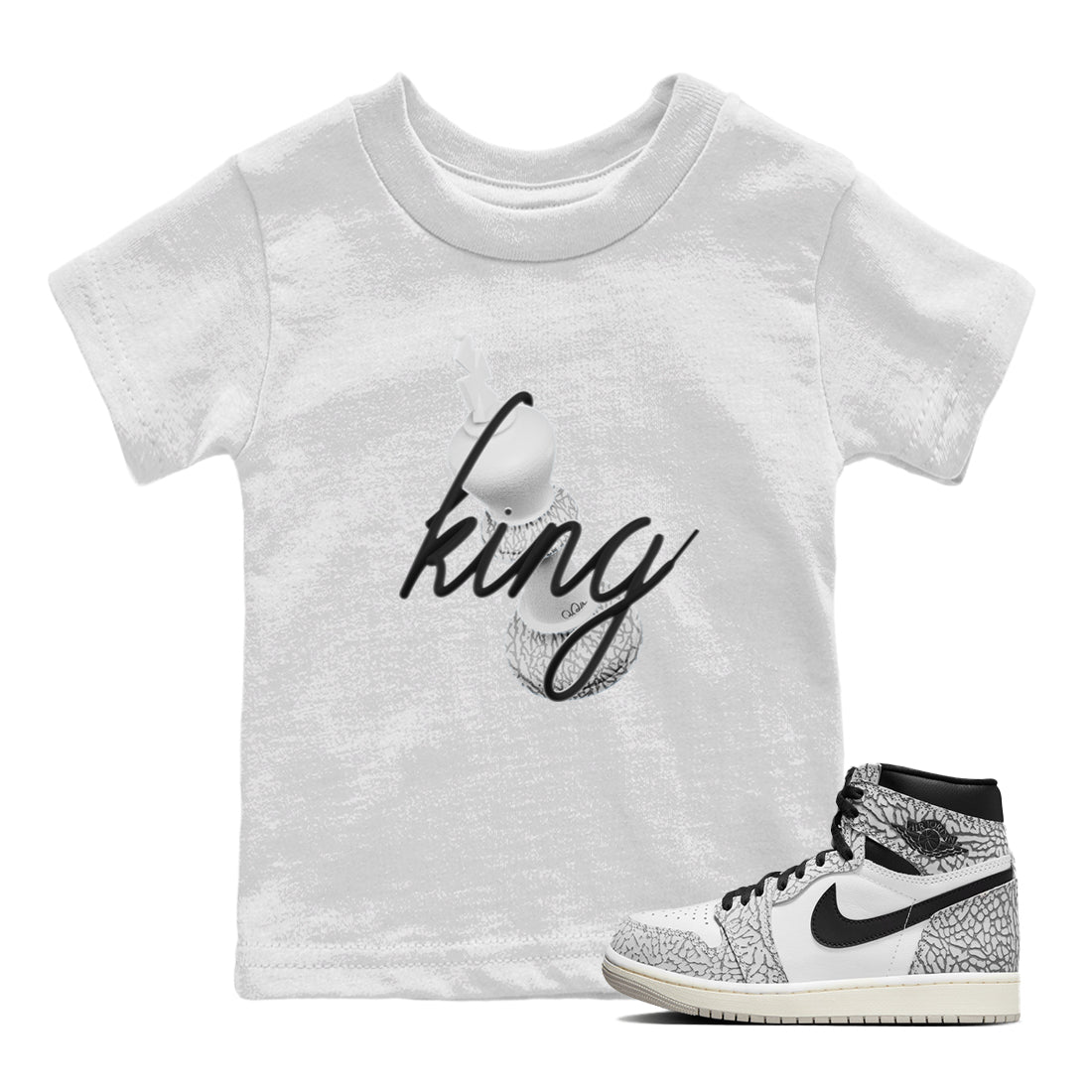 Air Jordan 1 White Cement Sneaker Match Tees 3D King Streetwear Sneaker Shirt AJ1 White Cement Sneaker Release Tees Kids Shirts White 1
