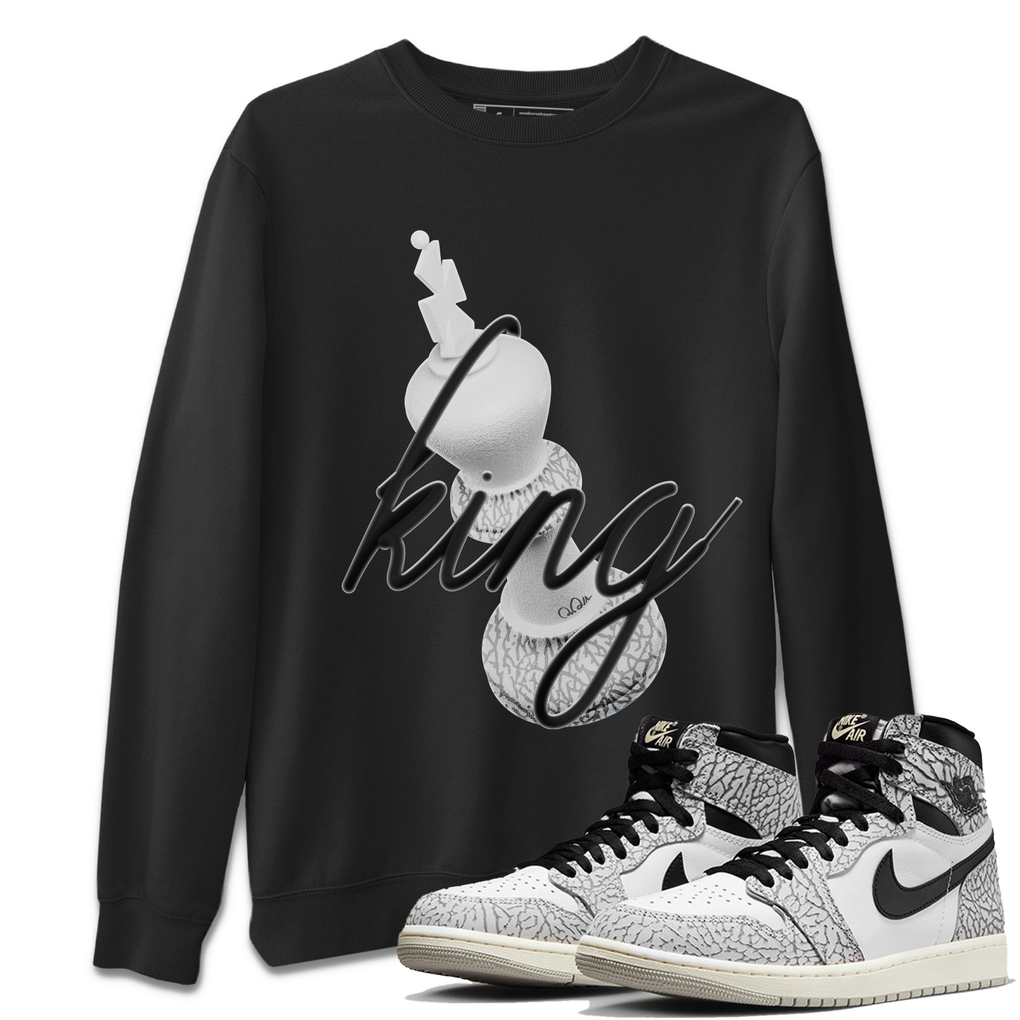 Air Jordan 1 White Cement Sneaker Match Tees 3D King Streetwear Sneaker Shirt AJ1 White Cement Sneaker Release Tees Unisex Shirts Black 1