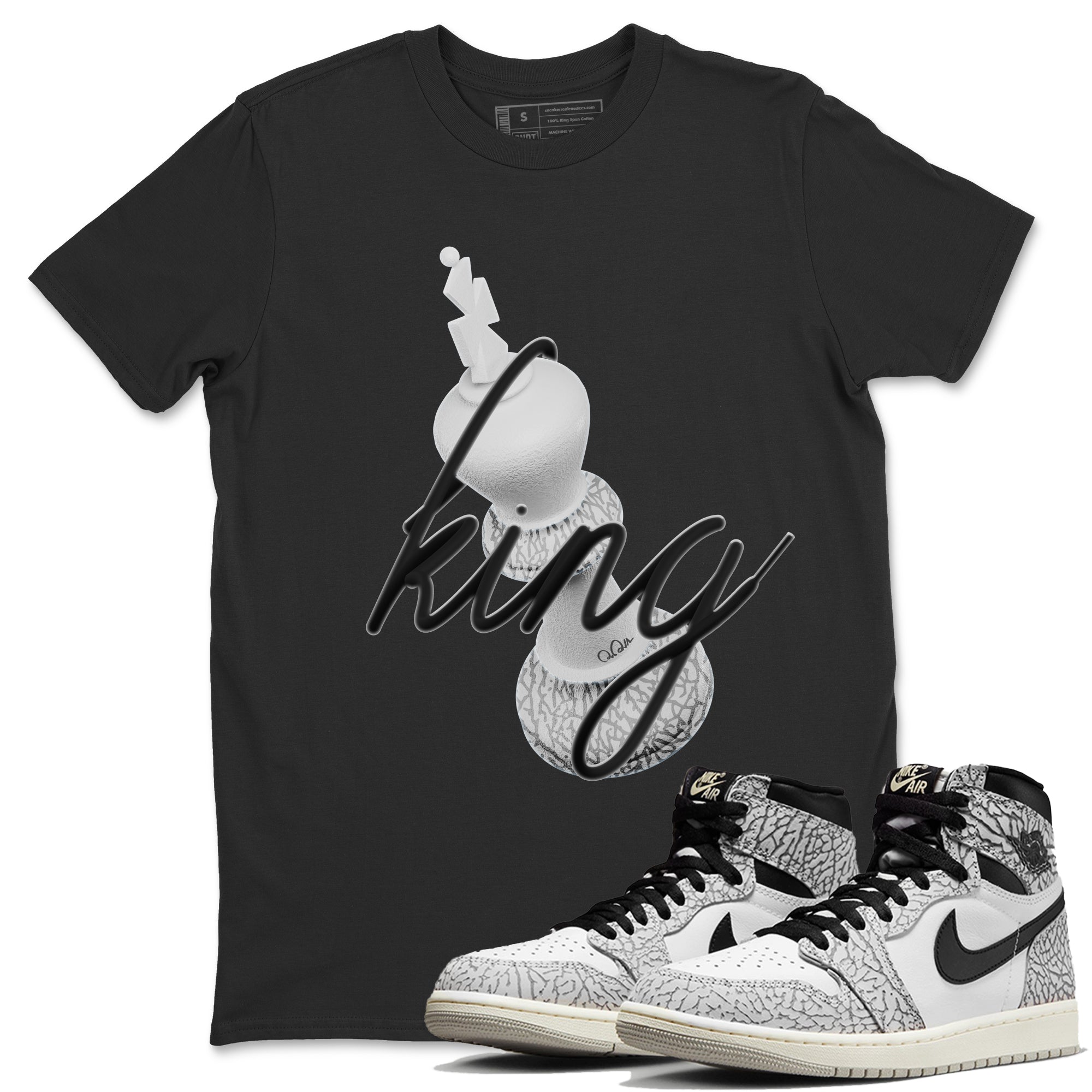 Air Jordan 1 White Cement Sneaker Match Tees 3D King Streetwear Sneaker Shirt AJ1 White Cement Sneaker Release Tees Unisex Shirts Black 1