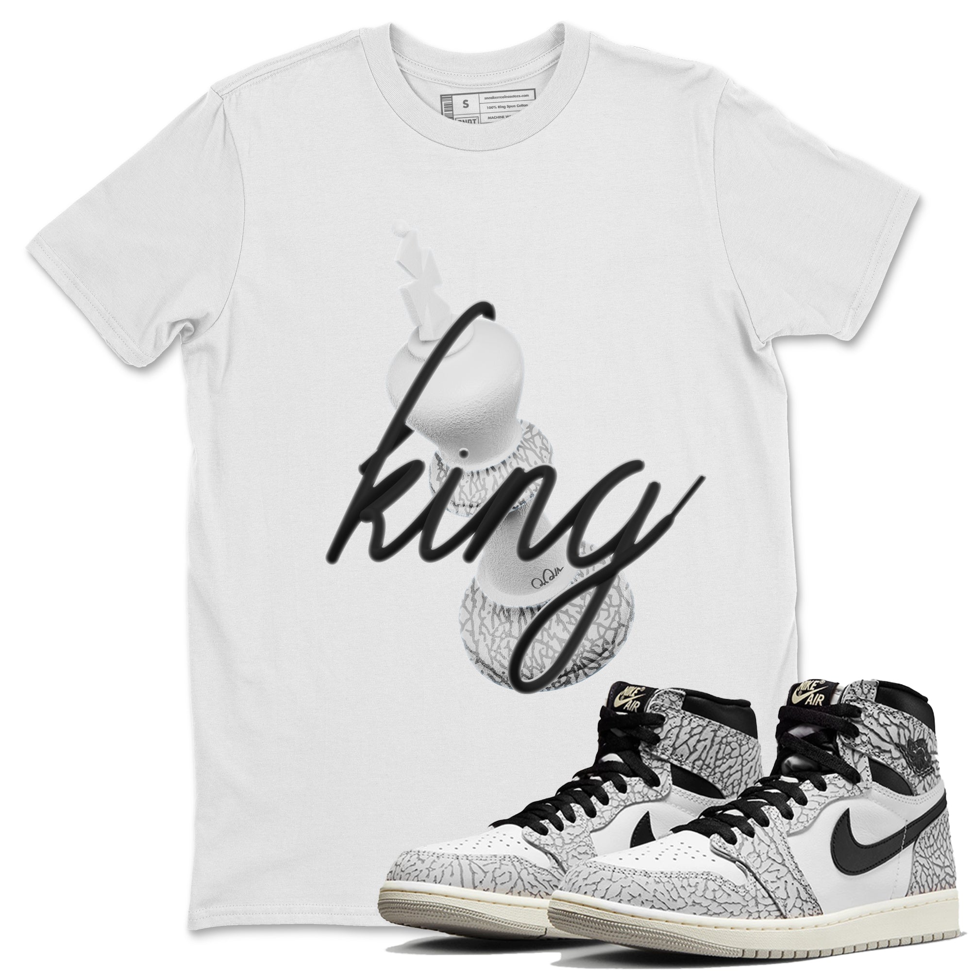 Air Jordan 1 White Cement Sneaker Match Tees 3D King Streetwear Sneaker Shirt AJ1 White Cement Sneaker Release Tees Unisex Shirts White 1