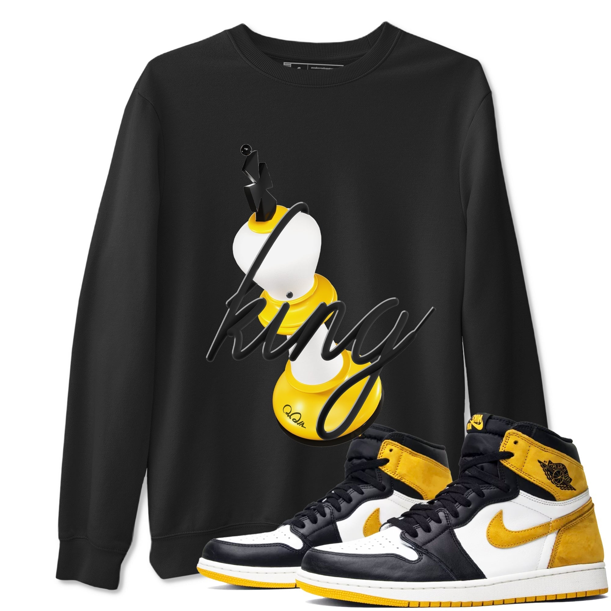 1s Yellow Ochre shirt to match jordans 3D King sneaker tees streetwear brand Air Jordan 1 Yellow Ochre Drip Gear Zone Brand unisex cotton Black 1 crew neck shirt