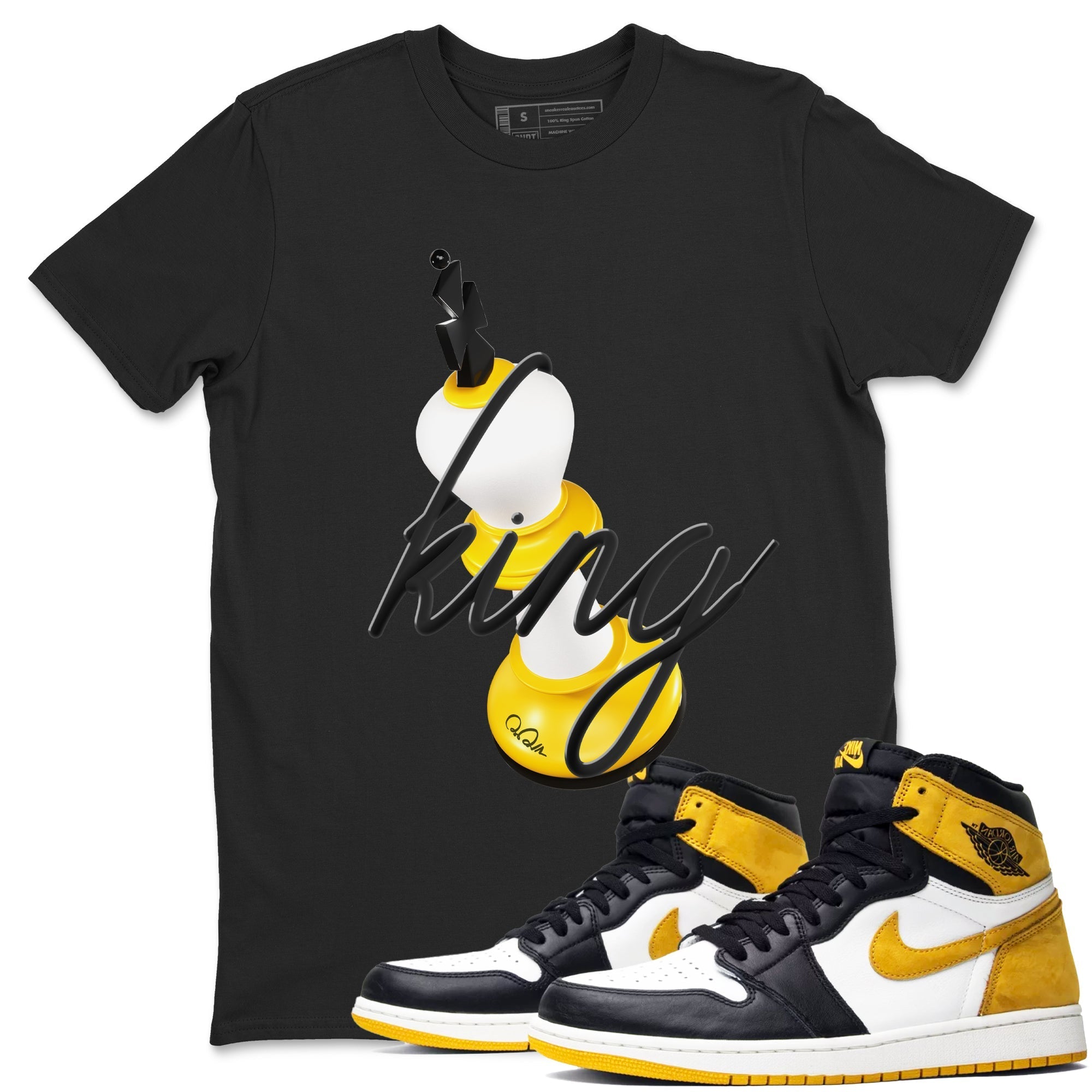 1s Yellow Ochre shirt to match jordans 3D King sneaker tees streetwear brand Air Jordan 1 Yellow Ochre Drip Gear Zone Brand unisex cotton Black 1 crew neck shirt