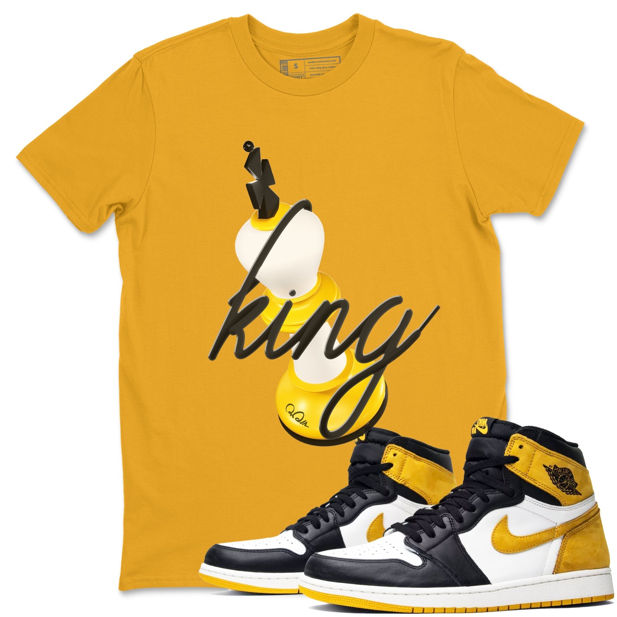 1s Yellow Ochre shirt to match jordans 3D King sneaker tees streetwear brand Air Jordan 1 Yellow Ochre Drip Gear Zone Brand unisex cotton Gold 1 crew neck shirt