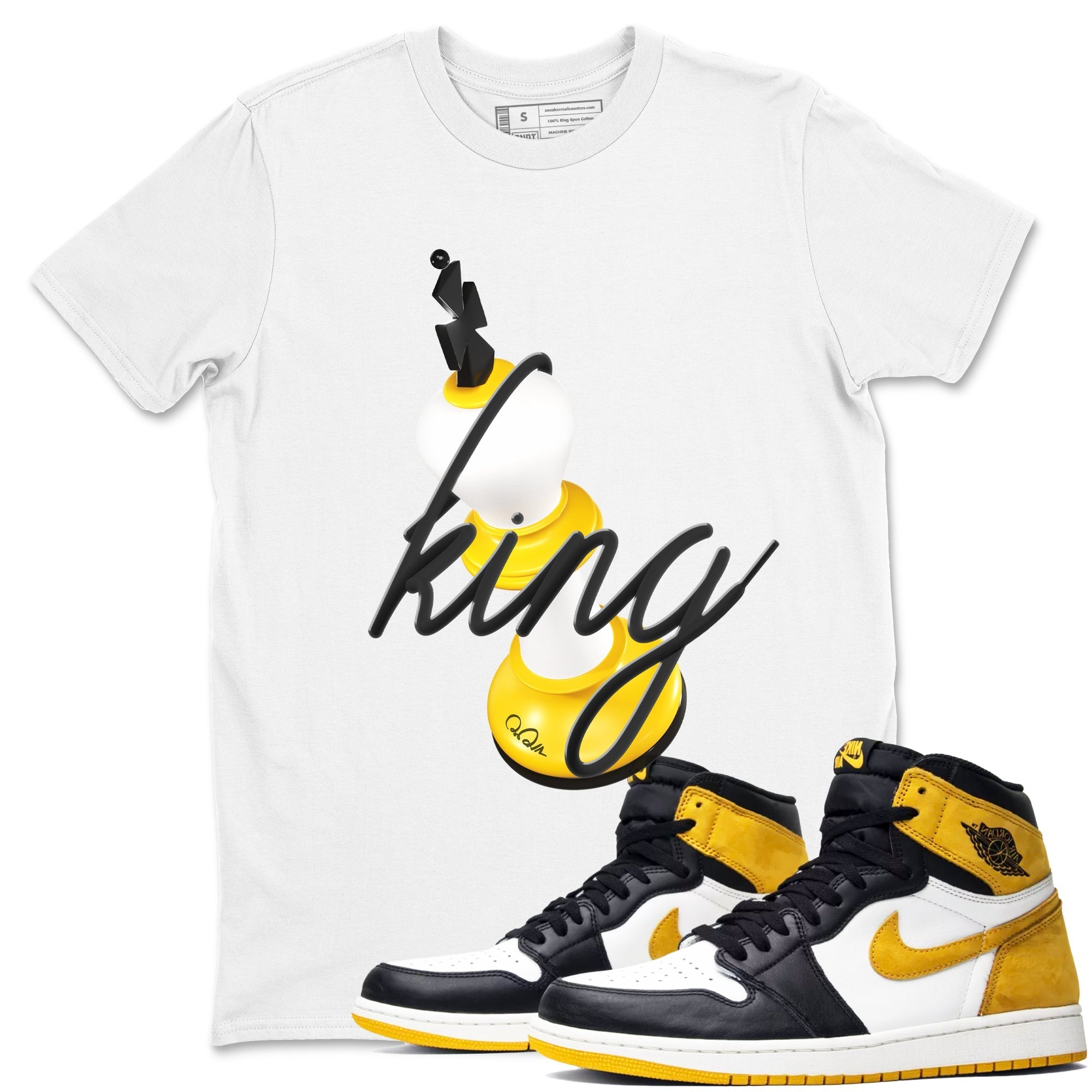 1s Yellow Ochre shirt to match jordans 3D King sneaker tees streetwear brand Air Jordan 1 Yellow Ochre Drip Gear Zone Brand unisex cotton White 1 crew neck shirt