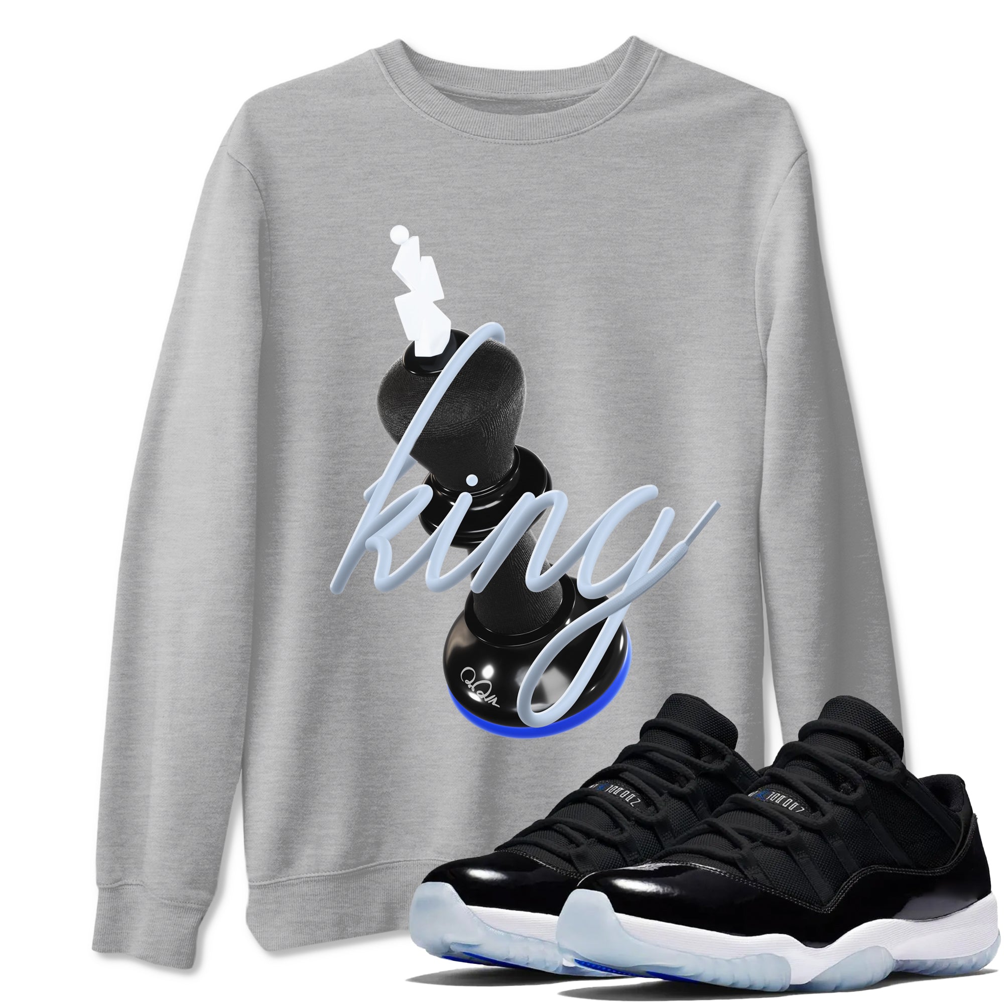 Air Jordan 11 Space shirt to match jordans 3D King sneaker tees AJ11 Space Drip Gear Zone unisex cotton Heather Grey 1 crew neck shirt