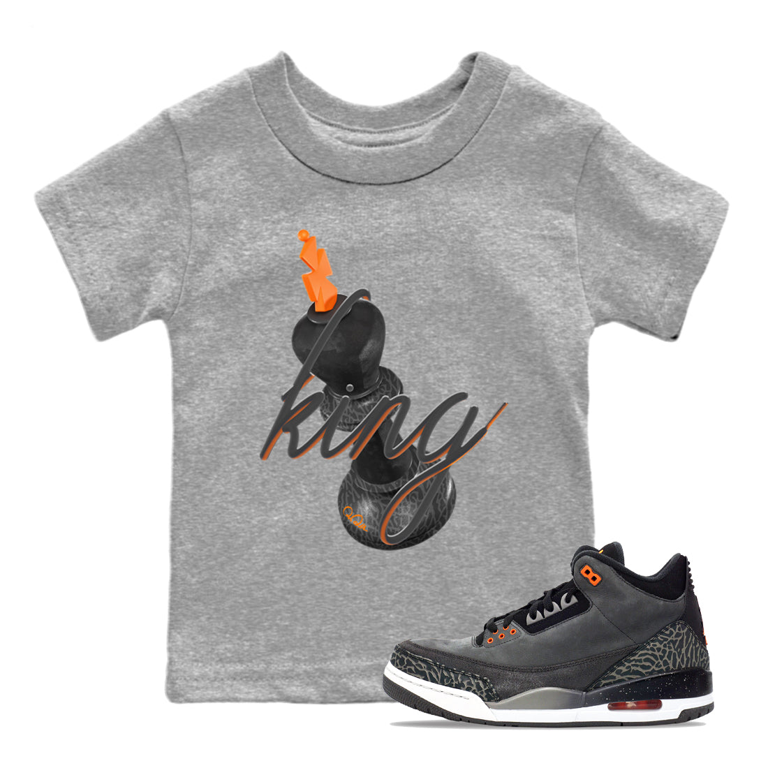 Air Jordan 3 Fear shirt to match jordans 3D King sneaker tees AJ3 Fear Drip Gear Zone Baby Toddler Heather Grey 1 T-Shirt