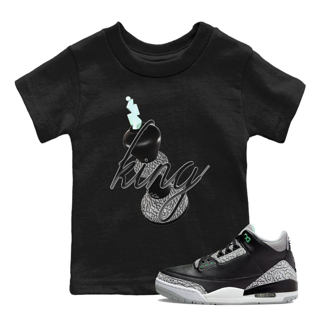 3s Green Glow shirt to match jordans 3D King sneaker tees Air Jordan 3 Green Glow Drip Gear Zone baby toddler Black 1 cotton Shirt