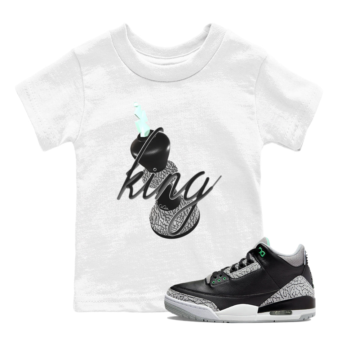 3s Green Glow shirt to match jordans 3D King sneaker tees Air Jordan 3 Green Glow Drip Gear Zone baby toddler White 1 cotton Shirt