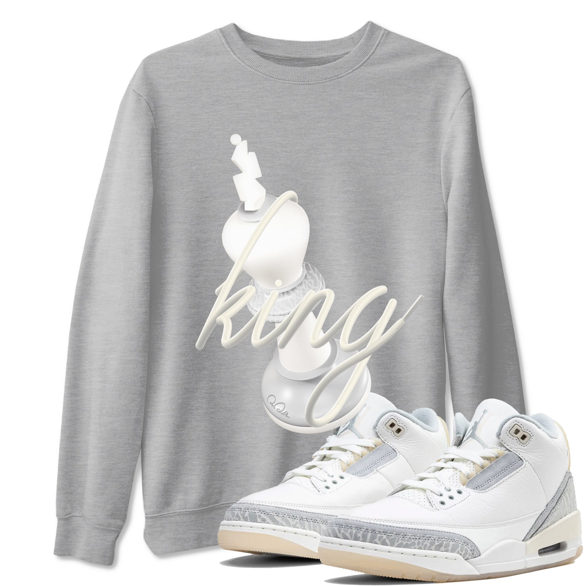 3s Ivory shirt to match jordans 3D King sneaker tees Air Jordan 3 Ivory Drip Gear Zone unisex cotton Heather Grey 1 crew neck shirt