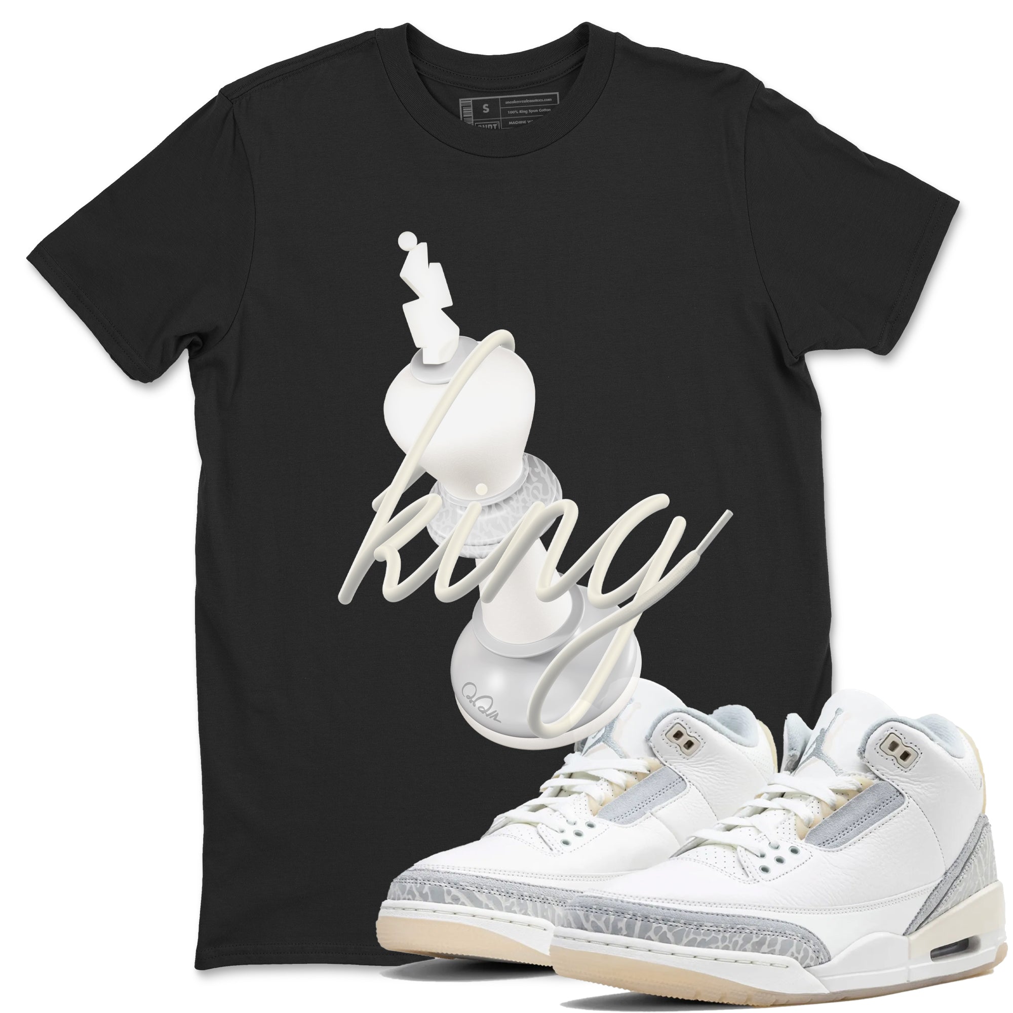 3s Ivory shirt to match jordans 3D King sneaker tees Air Jordan 3 Ivory Drip Gear Zone unisex cotton Black 1 crew neck shirt