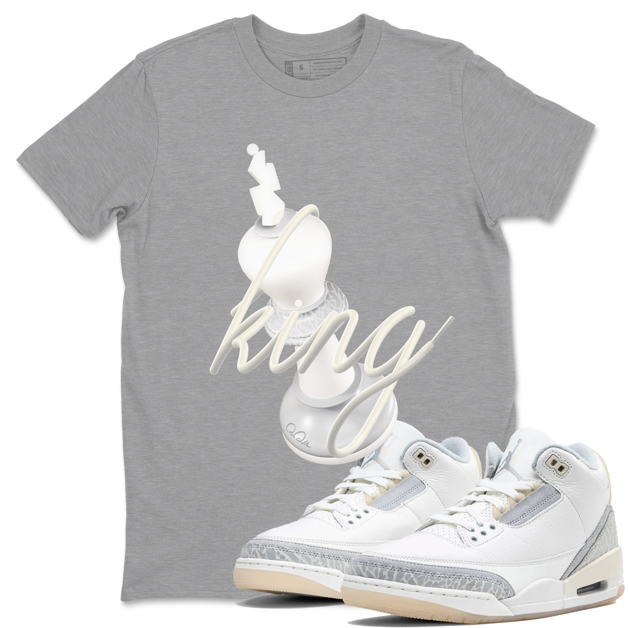3s Ivory shirt to match jordans 3D King sneaker tees Air Jordan 3 Ivory Drip Gear Zone unisex cotton Heather Grey 1 crew neck shirt