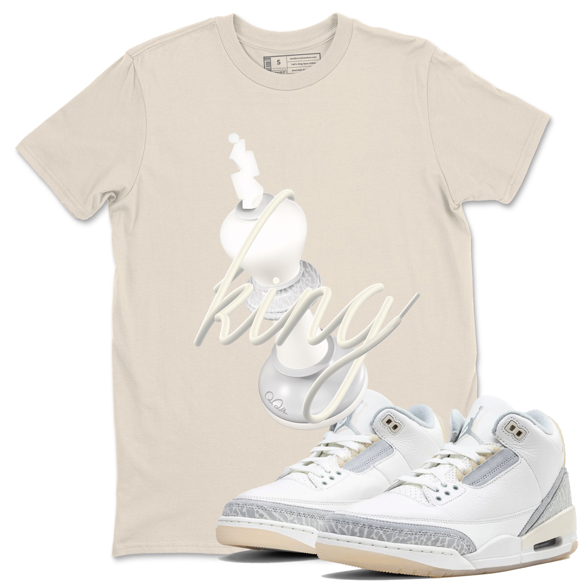 3s Ivory shirt to match jordans 3D King sneaker tees Air Jordan 3 Ivory Drip Gear Zone unisex cotton Natural 1 crew neck shirt