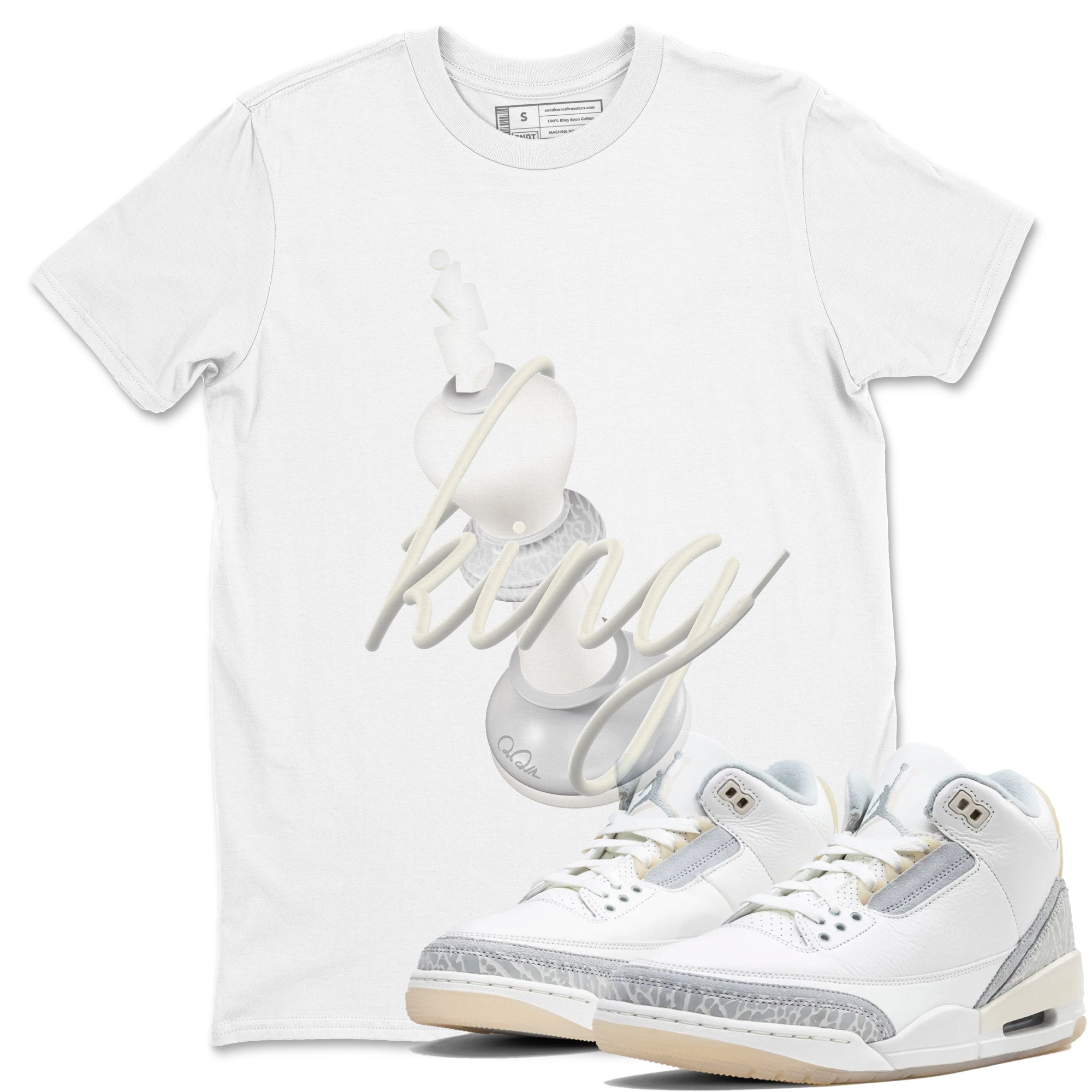 3s Ivory shirt to match jordans 3D King sneaker tees Air Jordan 3 Ivory Drip Gear Zone unisex cotton White 1 crew neck shirt