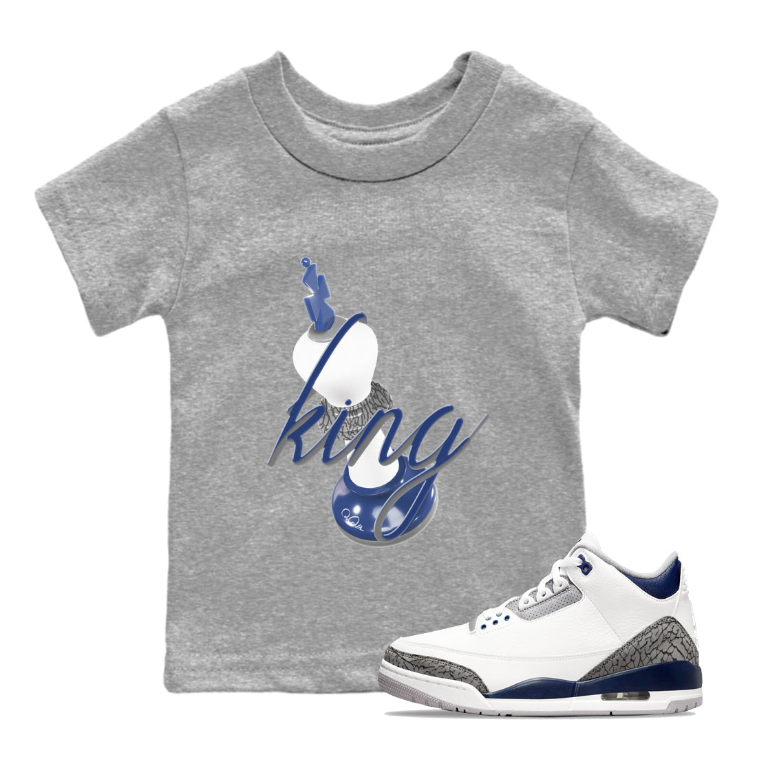 3s Midnight Navy shirt to match jordans 3D King sneaker match t-shirt AJ3 Midnight Navy Drip Gear Zone baby toddler Heather Grey 1 Crew Neck T-Shirt
