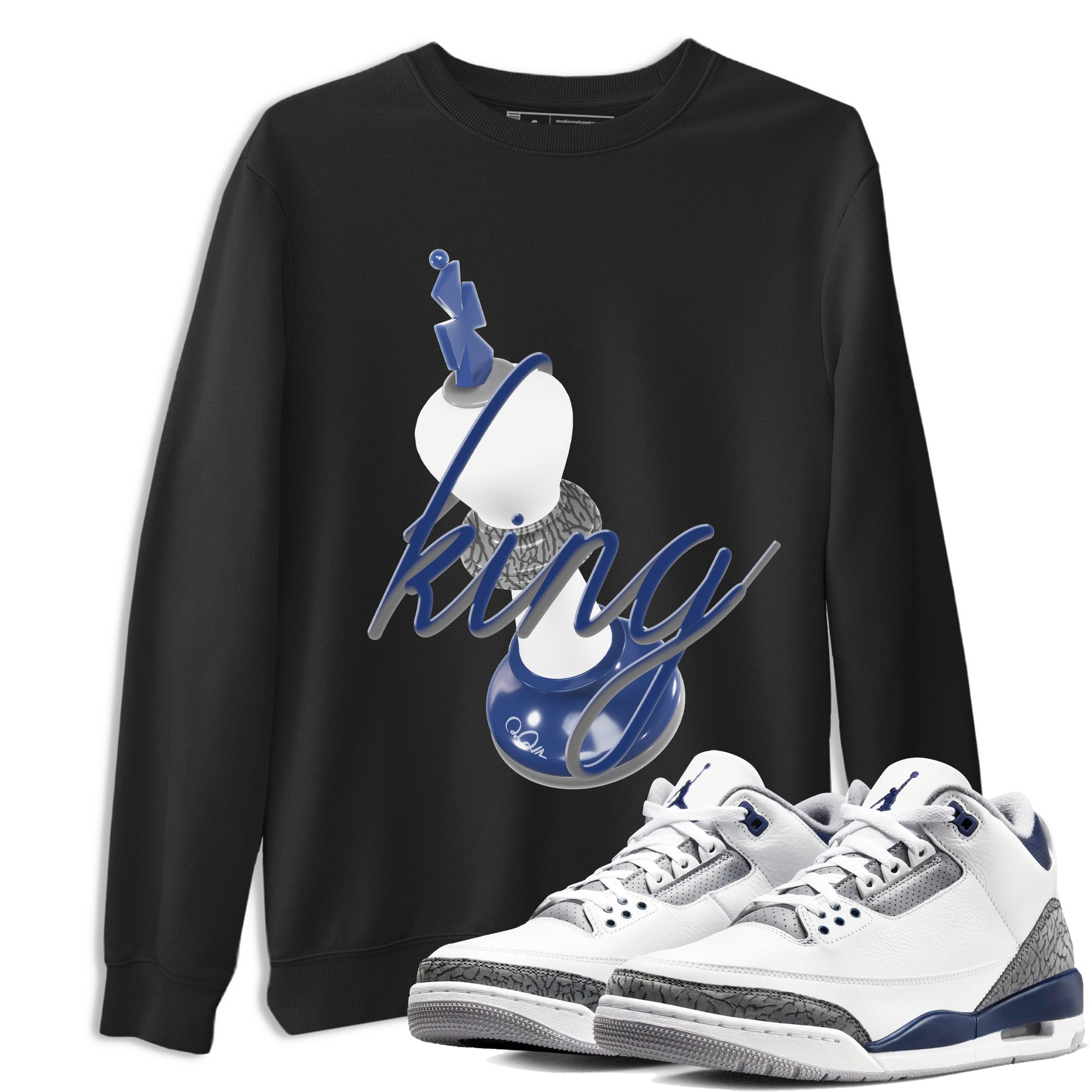 3s Midnight Navy shirt to match jordans 3D King sneaker match t-shirt AJ3 Midnight Navy Drip Gear Zone unisex cotton Black 1 Crew Neck T-Shirt