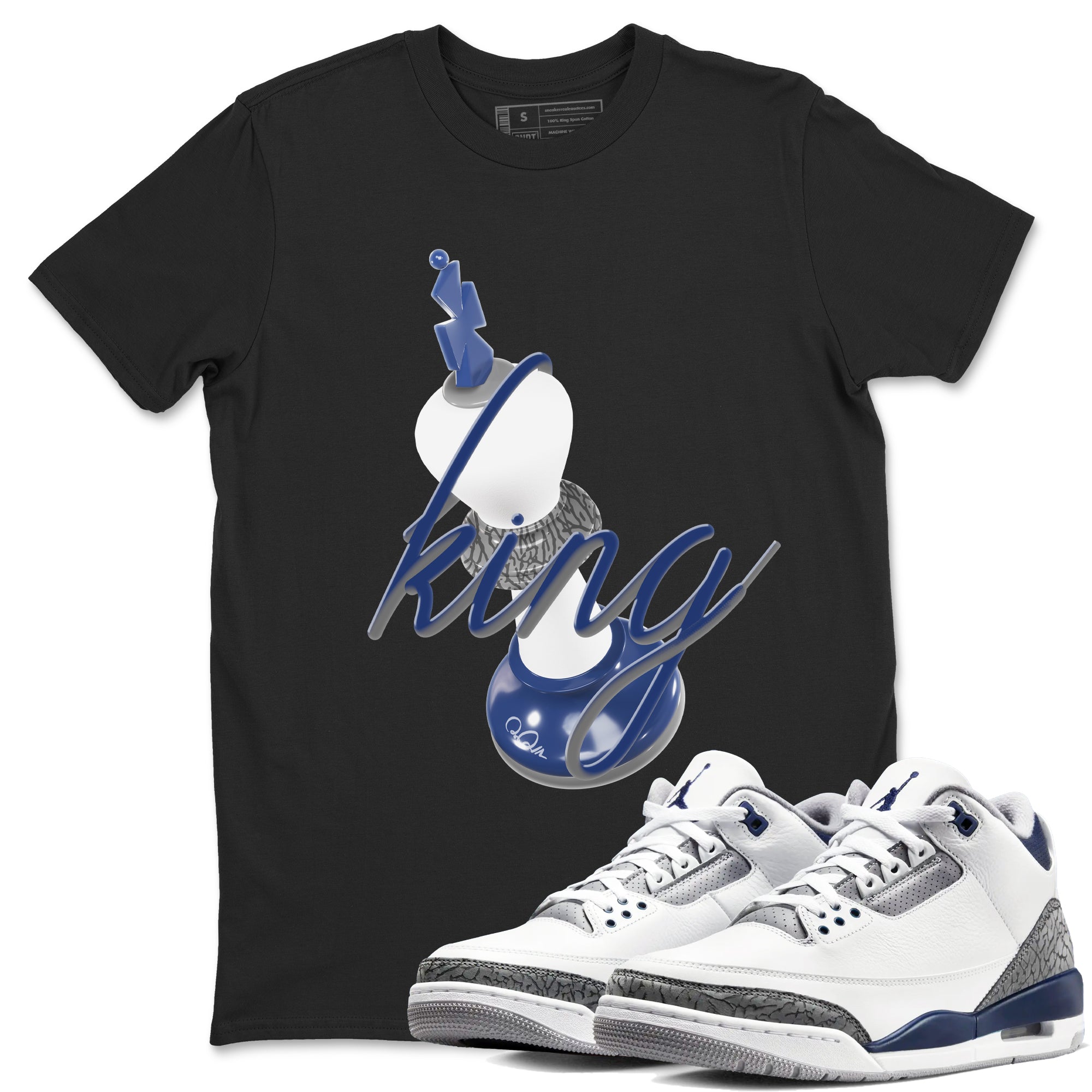 3s Midnight Navy shirt to match jordans 3D King sneaker match t-shirt AJ3 Midnight Navy Drip Gear Zone unisex cotton Black 1 Crew Neck T-Shirt