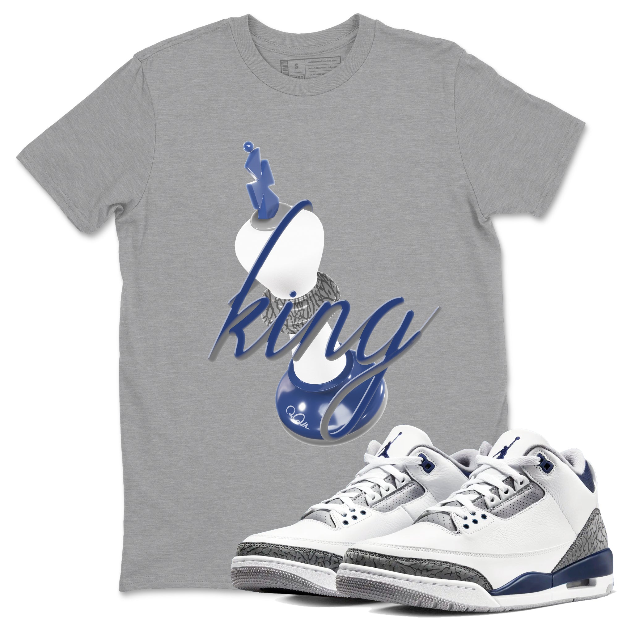3s Midnight Navy shirt to match jordans 3D King sneaker match t-shirt AJ3 Midnight Navy Drip Gear Zone unisex cotton Heather Grey 1 Crew Neck T-Shirt
