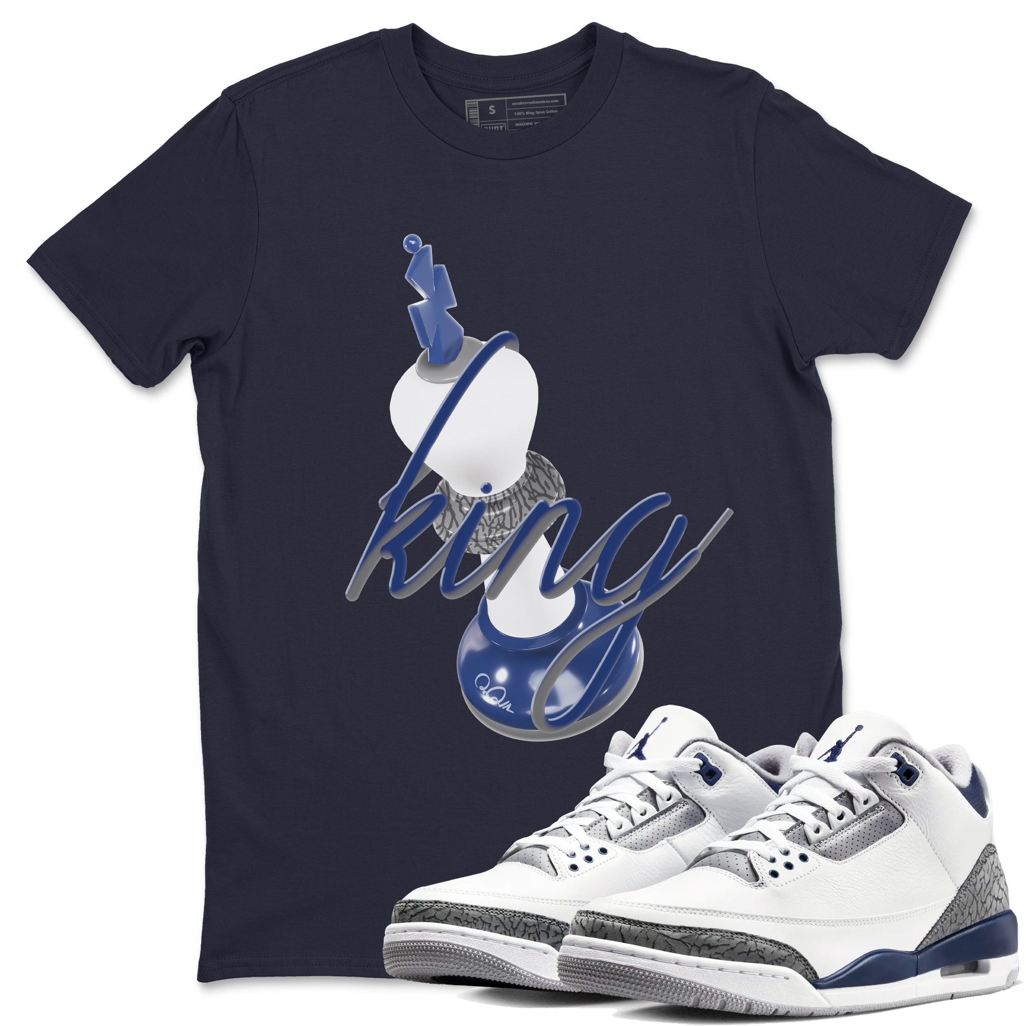 3s Midnight Navy shirt to match jordans 3D King sneaker match t-shirt AJ3 Midnight Navy Drip Gear Zone unisex cotton Navy 1 Crew Neck T-Shirt