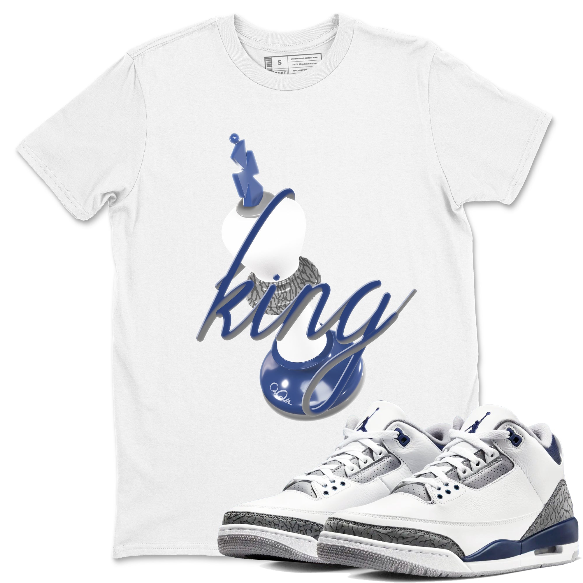 3s Midnight Navy shirt to match jordans 3D King sneaker match t-shirt AJ3 Midnight Navy Drip Gear Zone unisex cotton White 1 Crew Neck T-Shirt