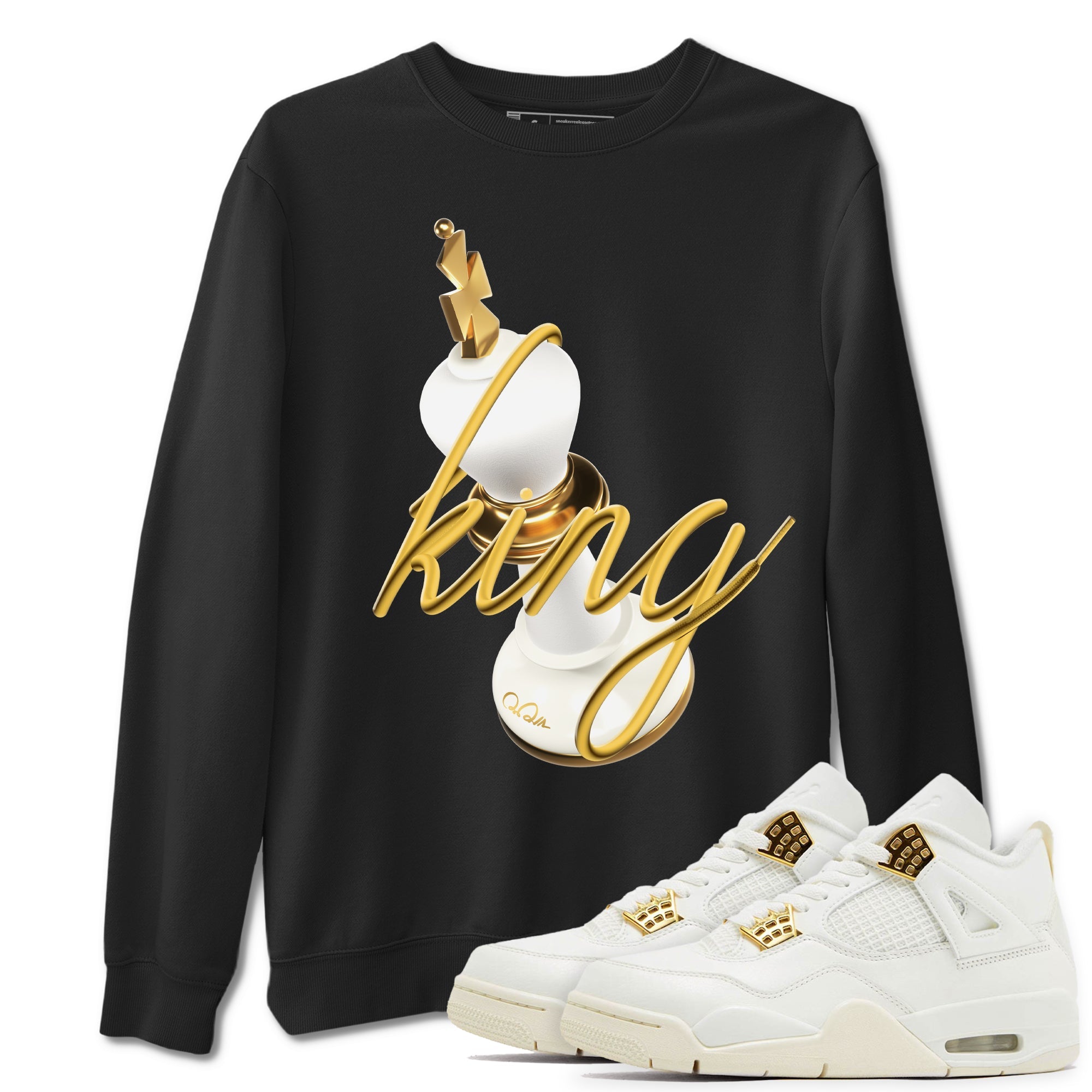 4s Sail 2024 shirt to match jordans 3D King sneaker tees Air Jordan 4 Sail 2024 Drip Gear Zone unisex cotton Black 1 crew neck shirt