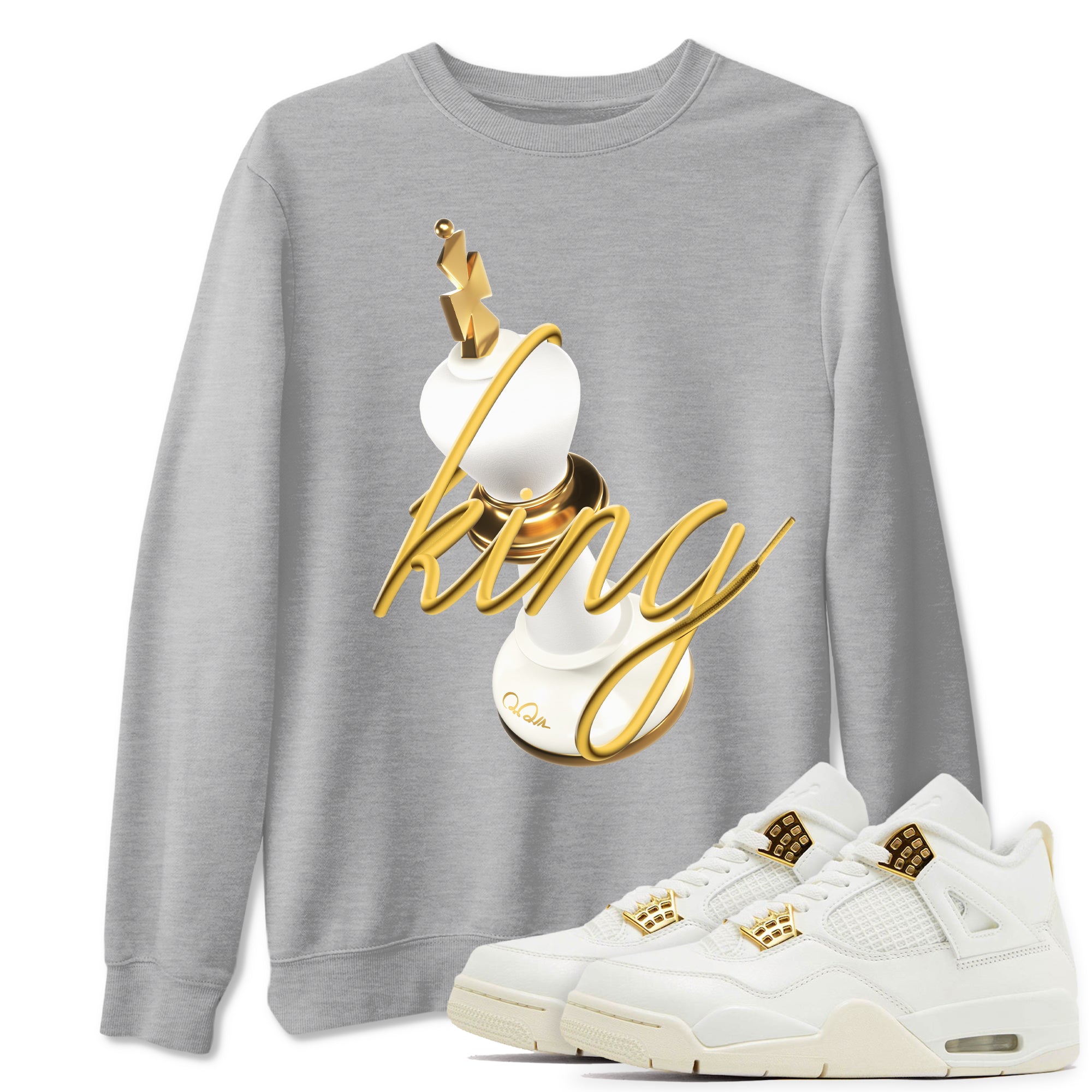 4s Sail 2024 shirt to match jordans 3D King sneaker tees Air Jordan 4 Sail 2024 Drip Gear Zone unisex cotton Heather Grey 1 crew neck shirt