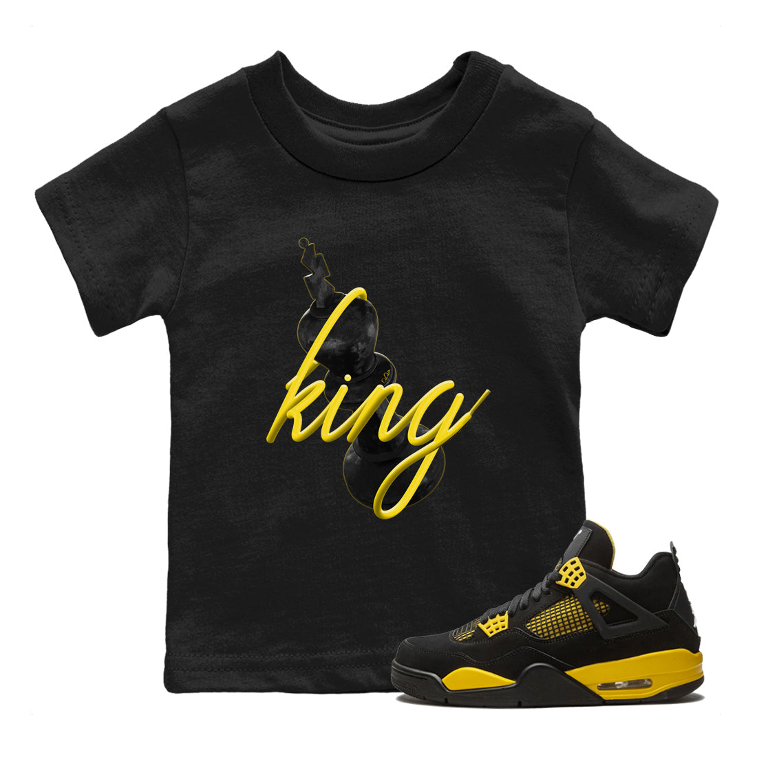 Air Jordan 4 Thunder Sneaker Match Tees 3D King Streetwear Sneaker Shirt AJ4 Thunder Jumpman Sneaker Release Tees Kids Shirts Black 1