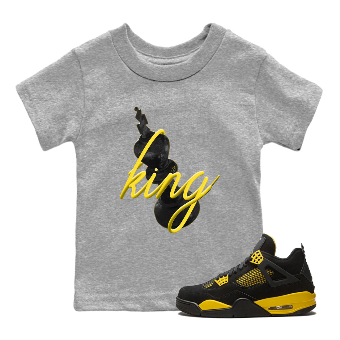 Air Jordan 4 Thunder Sneaker Match Tees 3D King Streetwear Sneaker Shirt AJ4 Thunder Jumpman Sneaker Release Tees Kids Shirts Heather Grey 1
