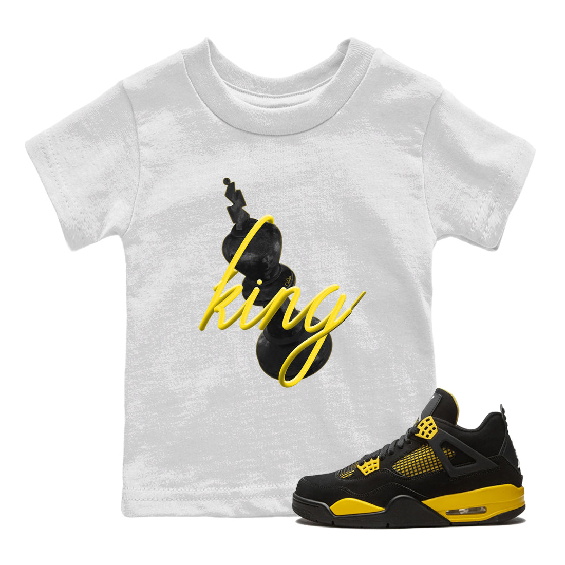 Air Jordan 4 Thunder Sneaker Match Tees 3D King Streetwear Sneaker Shirt AJ4 Thunder Jumpman Sneaker Release Tees Kids Shirts White 1