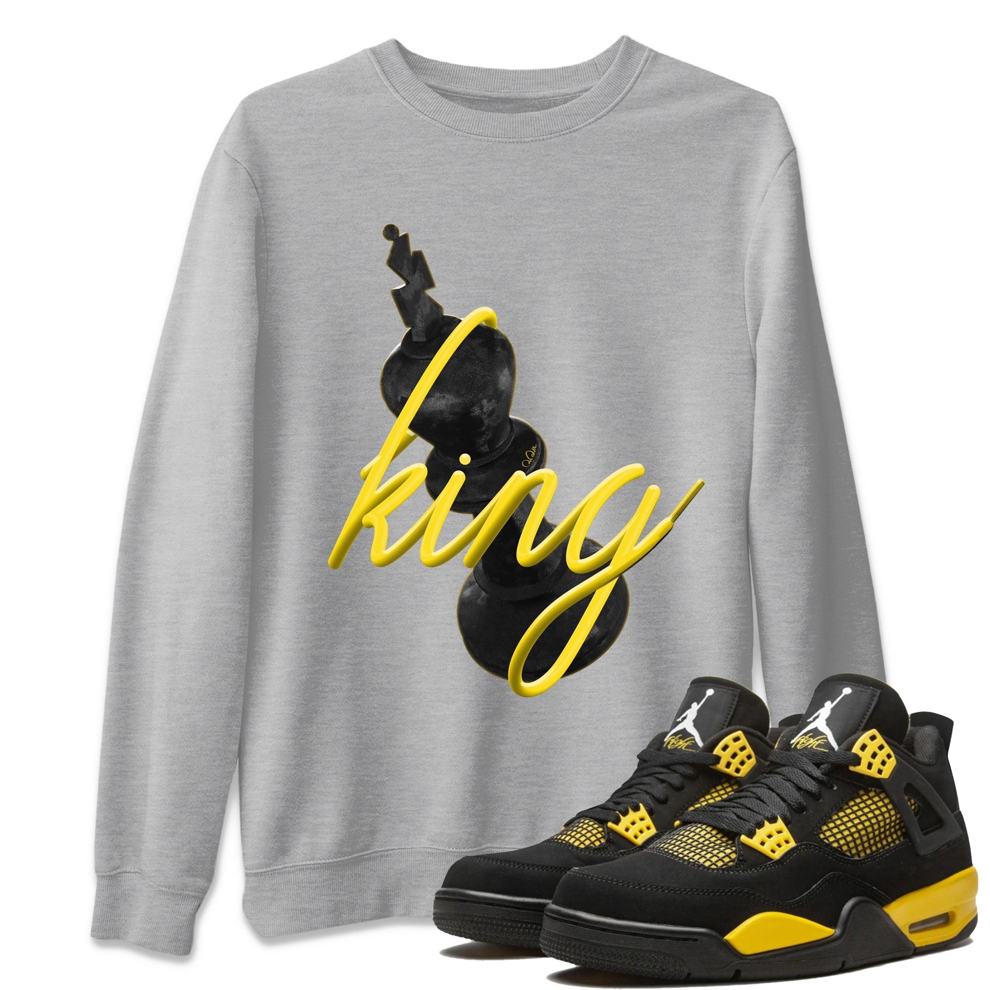 Air Jordan 4 Thunder Sneaker Match Tees 3D King Streetwear Sneaker Shirt AJ4 Thunder Jumpman Sneaker Release Tees Unisex Shirts Heather Grey 1