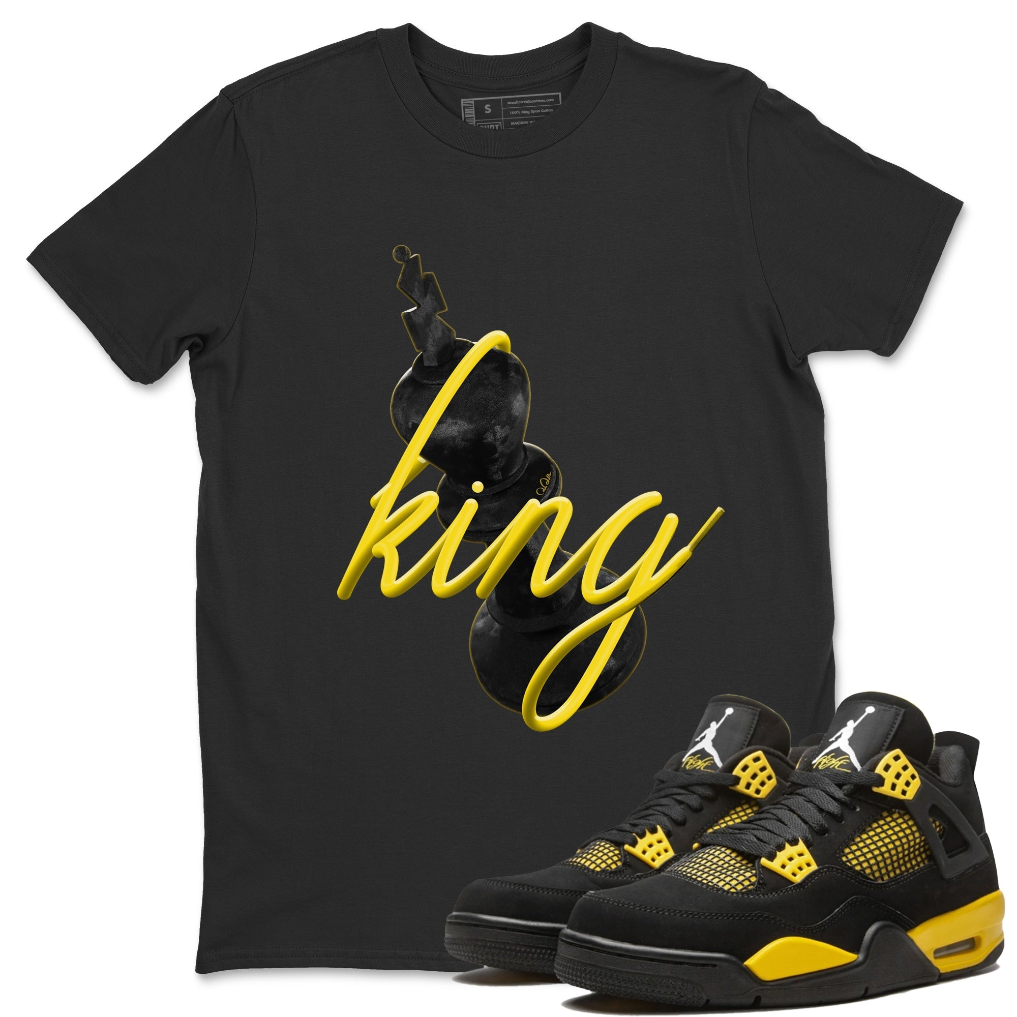 Air Jordan 4 Thunder Sneaker Match Tees 3D King Streetwear Sneaker Shirt AJ4 Thunder Jumpman Sneaker Release Tees Unisex Shirts Black 1