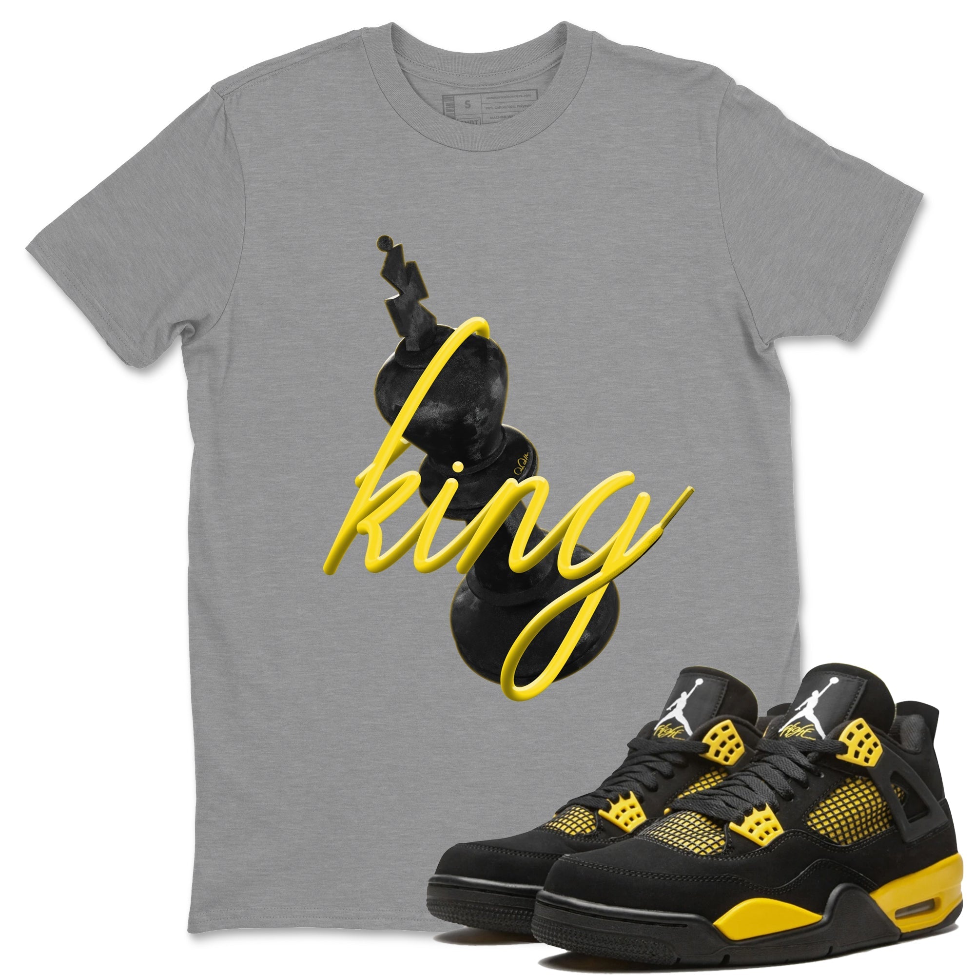 Air Jordan 4 Thunder Sneaker Match Tees 3D King Streetwear Sneaker Shirt AJ4 Thunder Jumpman Sneaker Release Tees Unisex Shirts Heather Grey 1