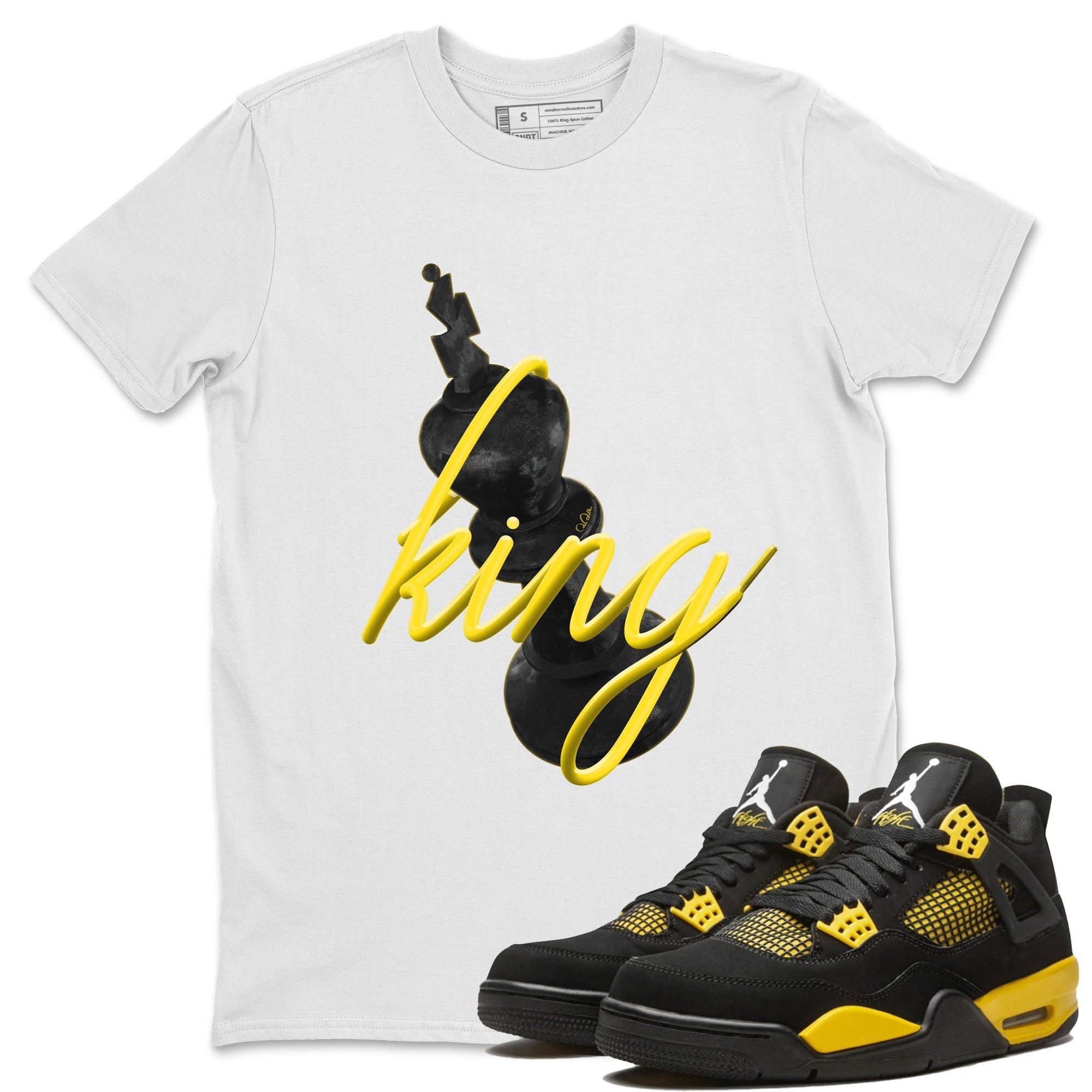 Air Jordan 4 Thunder Sneaker Match Tees 3D King Streetwear Sneaker Shirt AJ4 Thunder Jumpman Sneaker Release Tees Unisex Shirts White 1