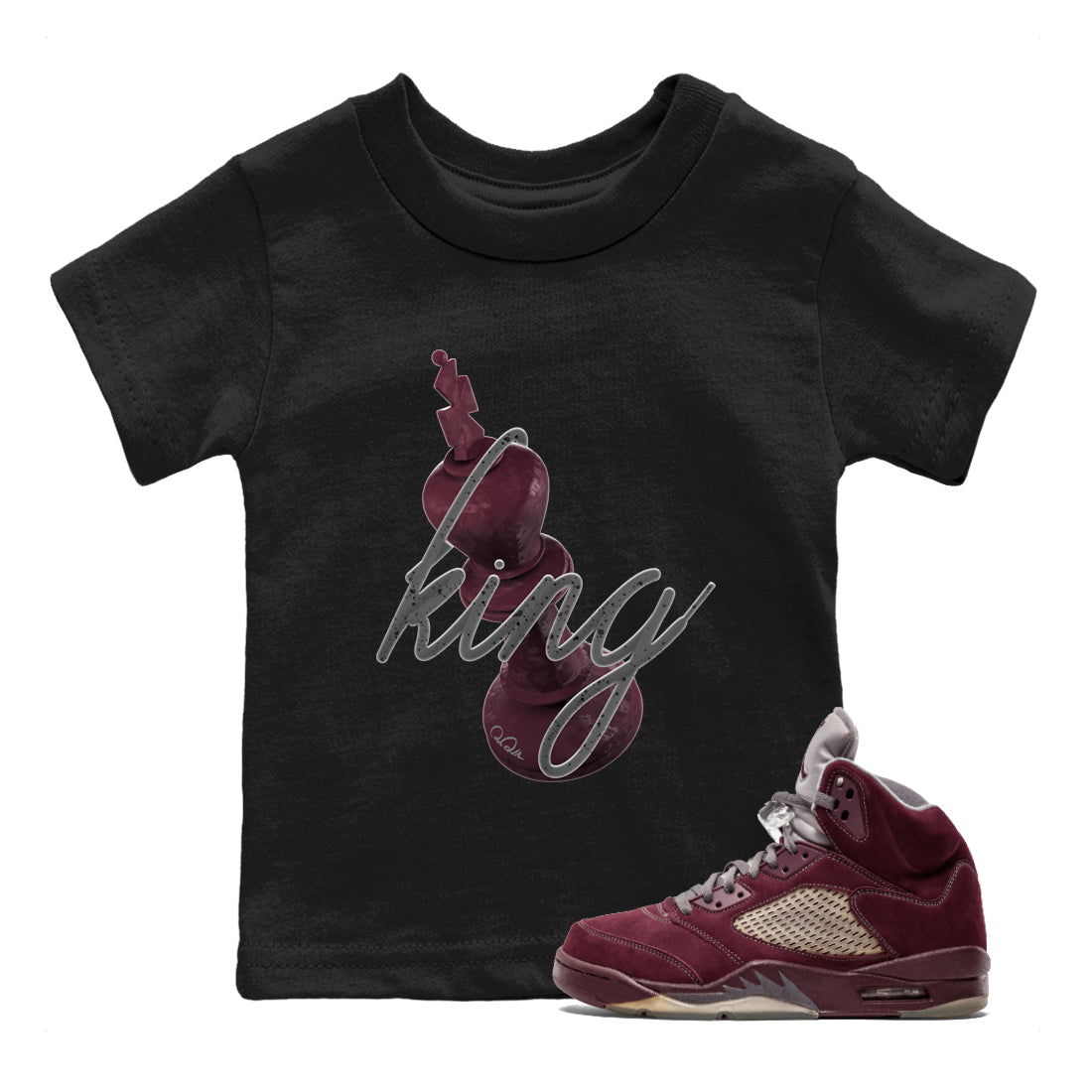 Air Jordan 5 Burgundy Sneaker Match Tees 3D King Streetwear Sneaker Shirt AJ5 Burgundy Sneaker Release Tees Kids Shirts Black 1