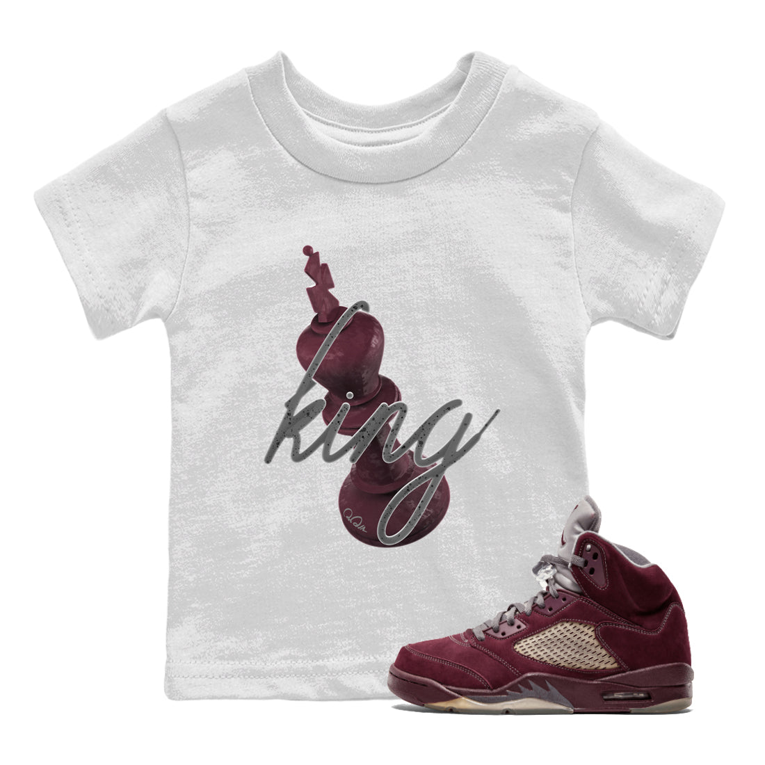 Air Jordan 5 Burgundy Sneaker Match Tees 3D King Streetwear Sneaker Shirt AJ5 Burgundy Sneaker Release Tees Kids Shirts White 1