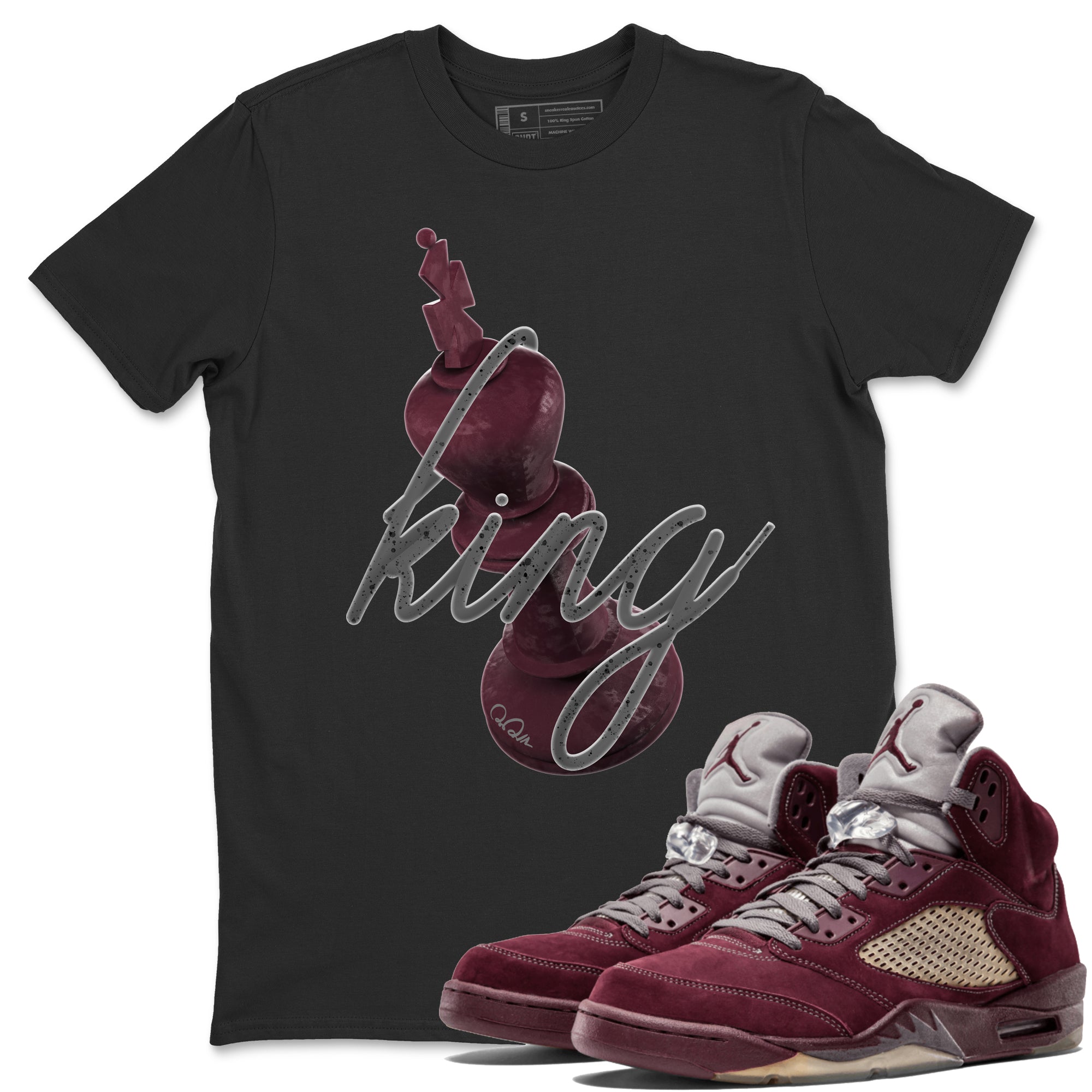 Air Jordan 5 Burgundy Sneaker Match Tees 3D King Streetwear Sneaker Shirt AJ5 Burgundy Sneaker Release Tees Unisex Shirts Black 1