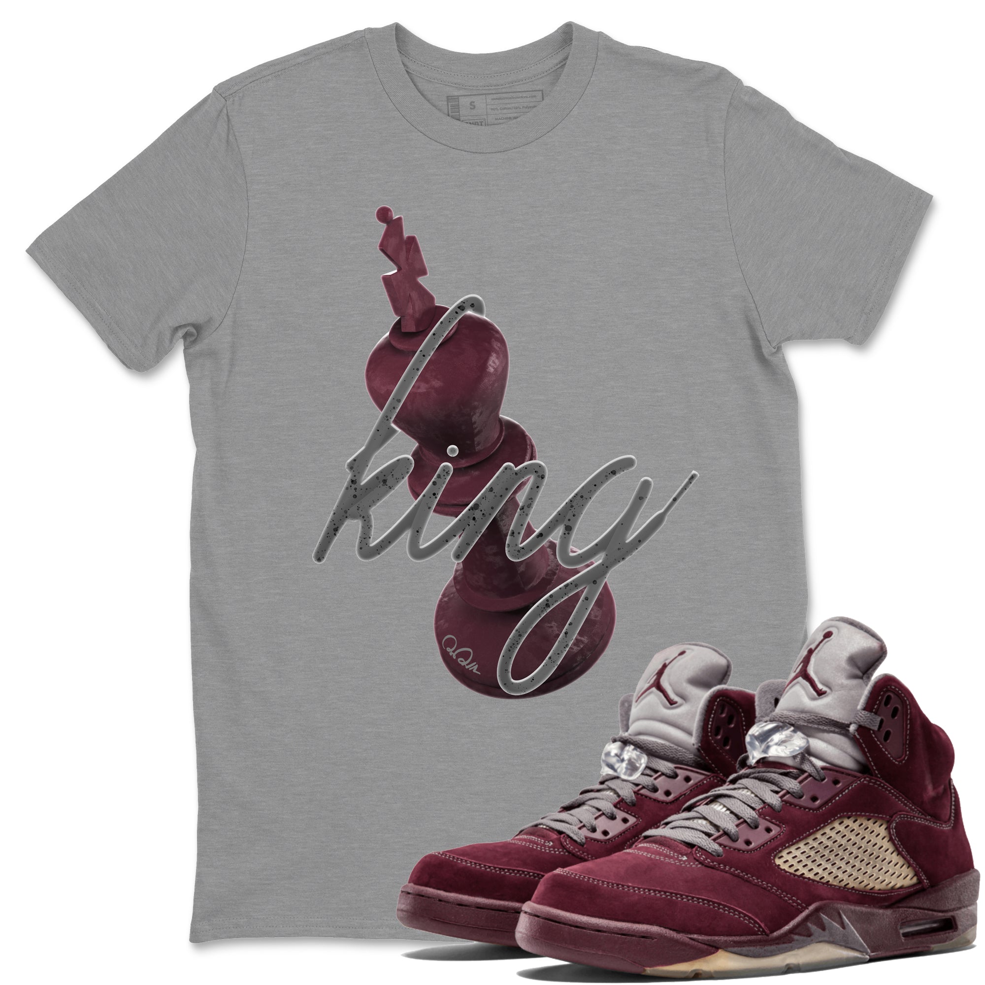 Air Jordan 5 Burgundy Sneaker Match Tees 3D King Streetwear Sneaker Shirt AJ5 Burgundy Sneaker Release Tees Unisex Shirts Heather Grey 1