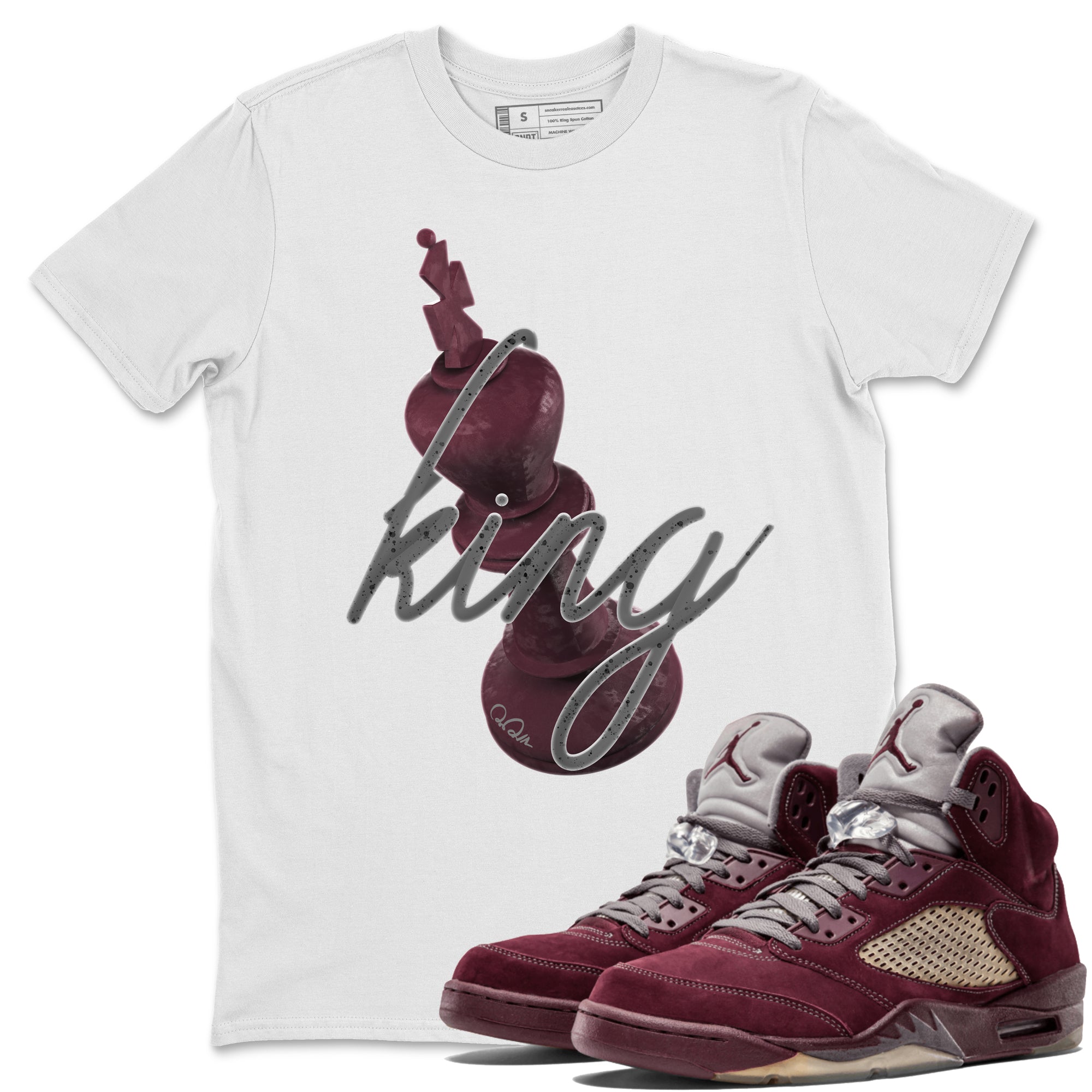 Air Jordan 5 Burgundy Sneaker Match Tees 3D King Streetwear Sneaker Shirt AJ5 Burgundy Sneaker Release Tees Unisex Shirts White 1
