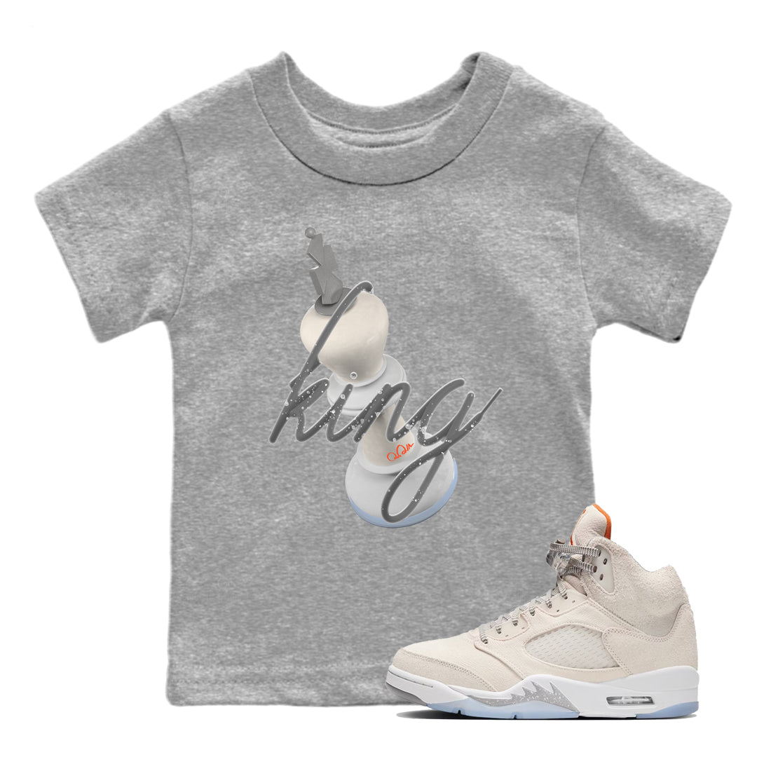 Air Jordan 5 Craft Sneaker Match Tees 3D King Streetwear Sneaker Shirt AJ5 SE Craft Sneaker Release Tees Kids Shirts Heather Grey 1