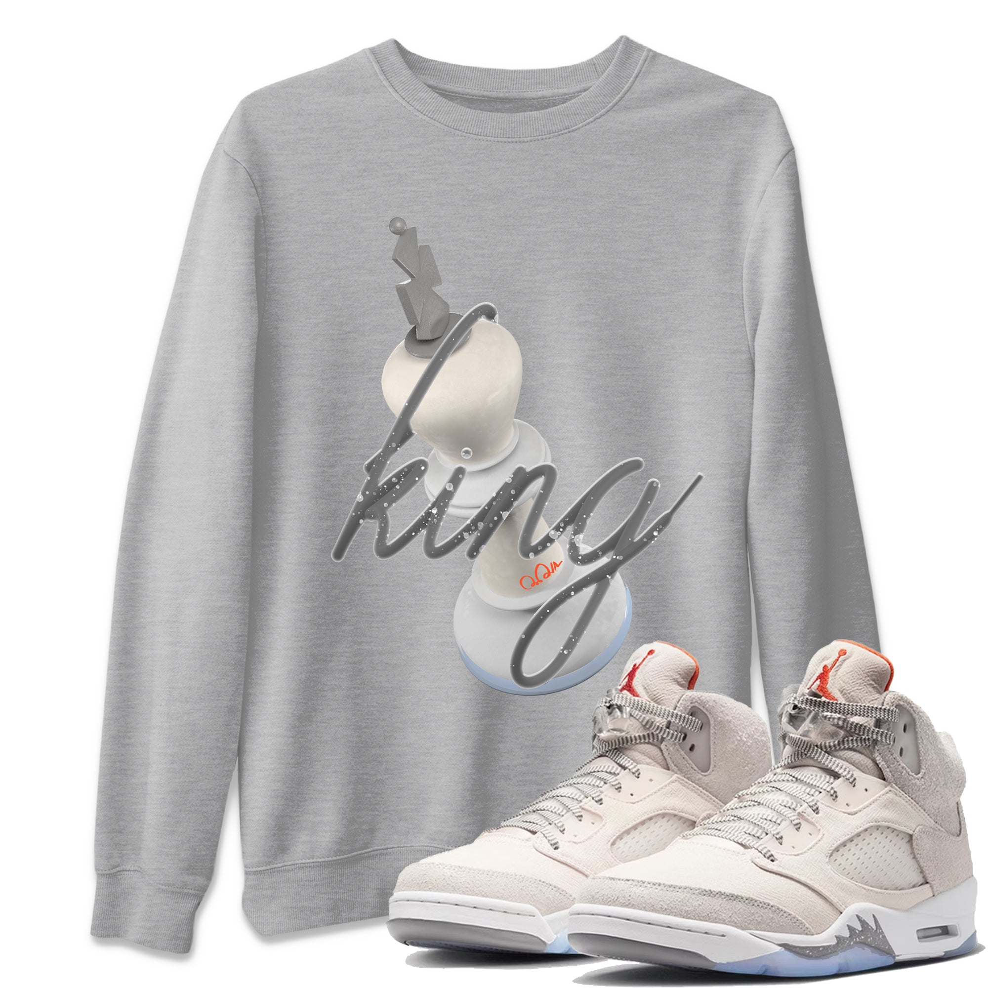 Air Jordan 5 Craft Sneaker Match Tees 3D King Streetwear Sneaker Shirt AJ5 SE Craft Sneaker Release Tees Unisex Shirts Heather Grey 1