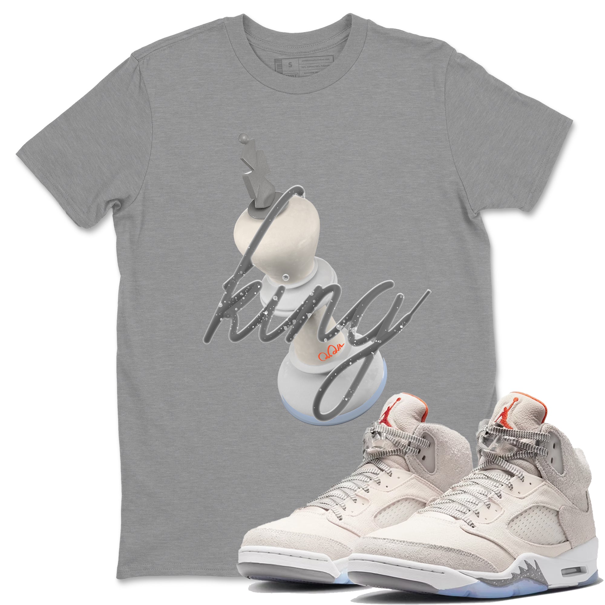 Air Jordan 5 Craft Sneaker Match Tees 3D King Streetwear Sneaker Shirt AJ5 SE Craft Sneaker Release Tees Unisex Shirts Heather Grey 1